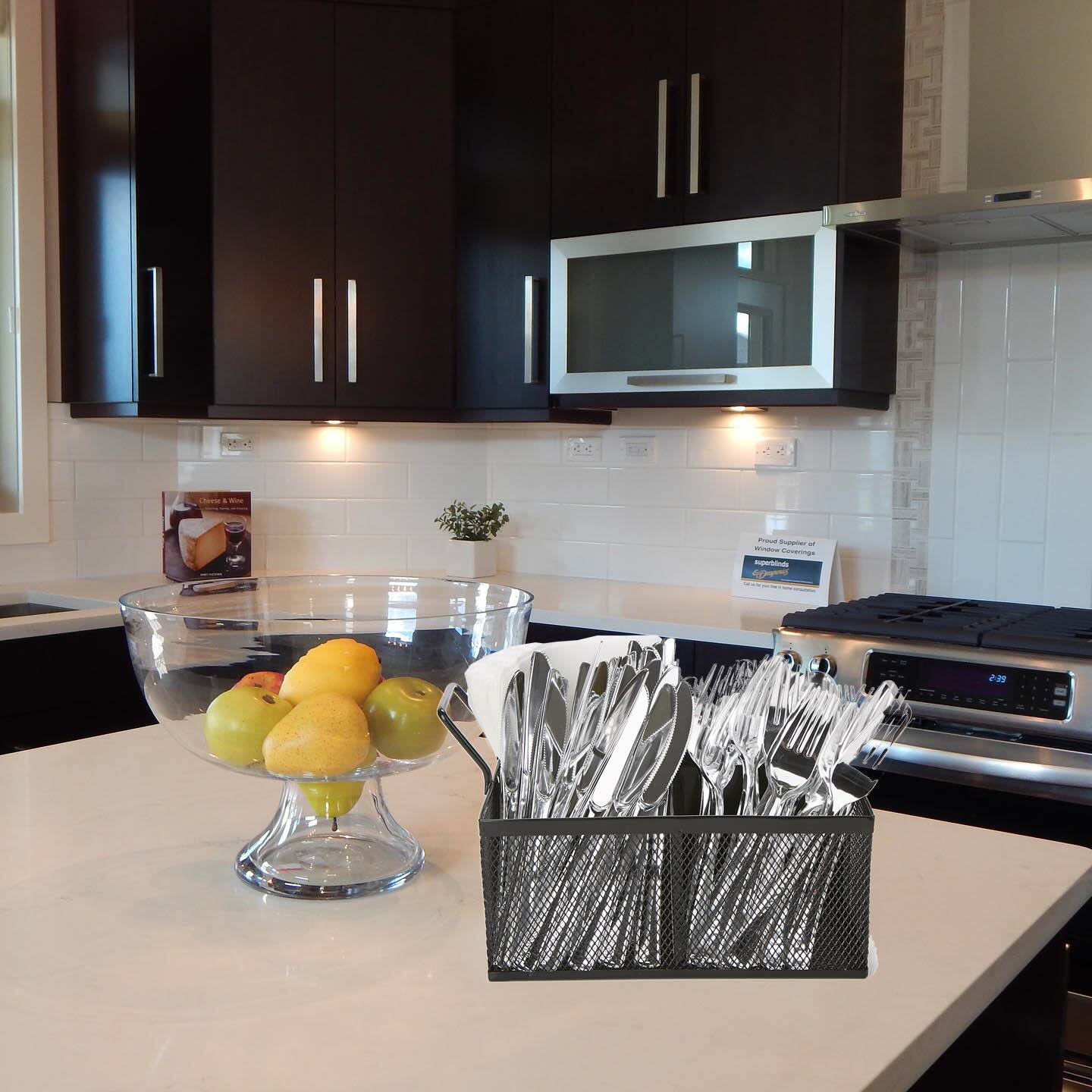 Mind Reader Black 4-Section Metal Mesh Storage Caddy