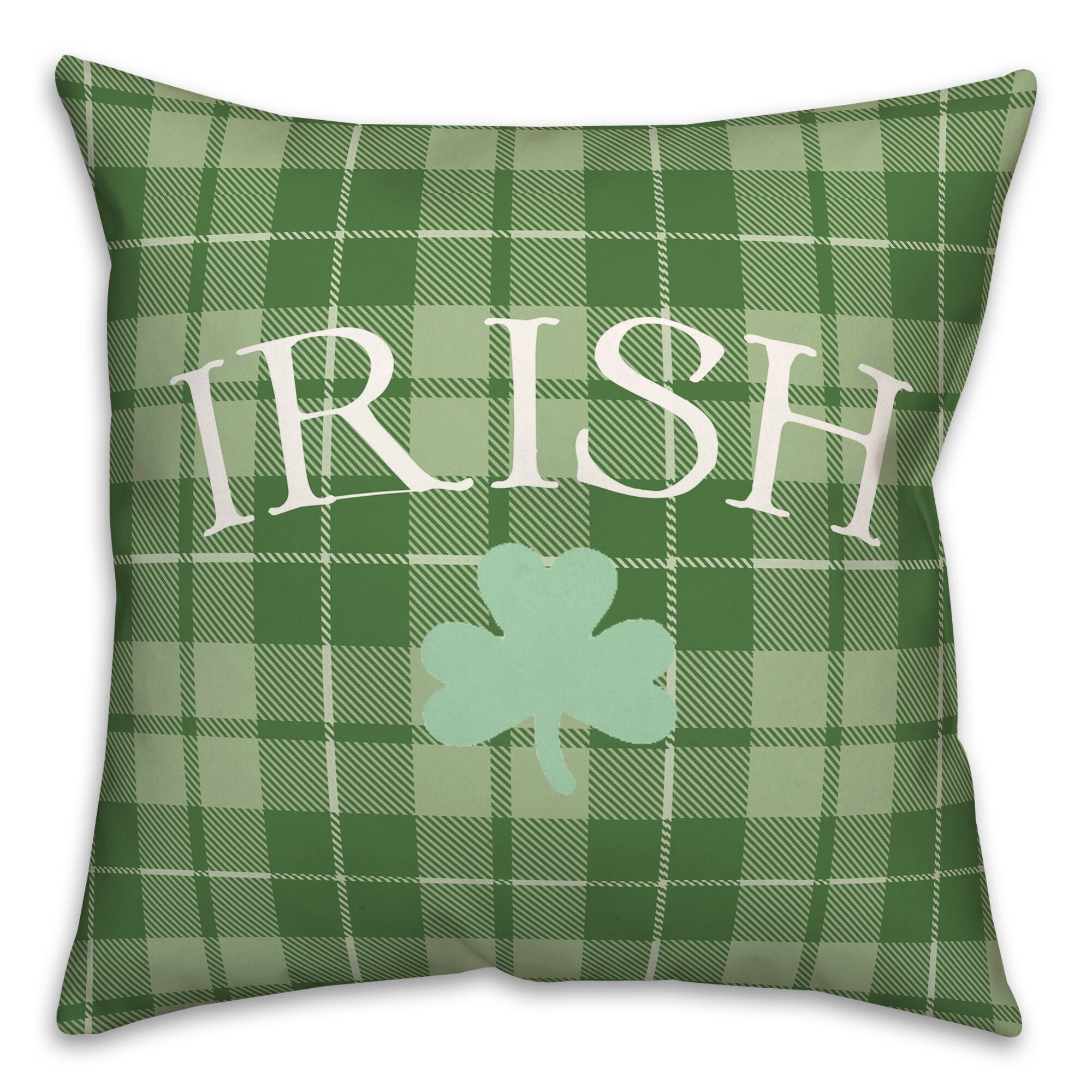 Irish Clover Green Plaid 3 18" x 18" Throw Pillow