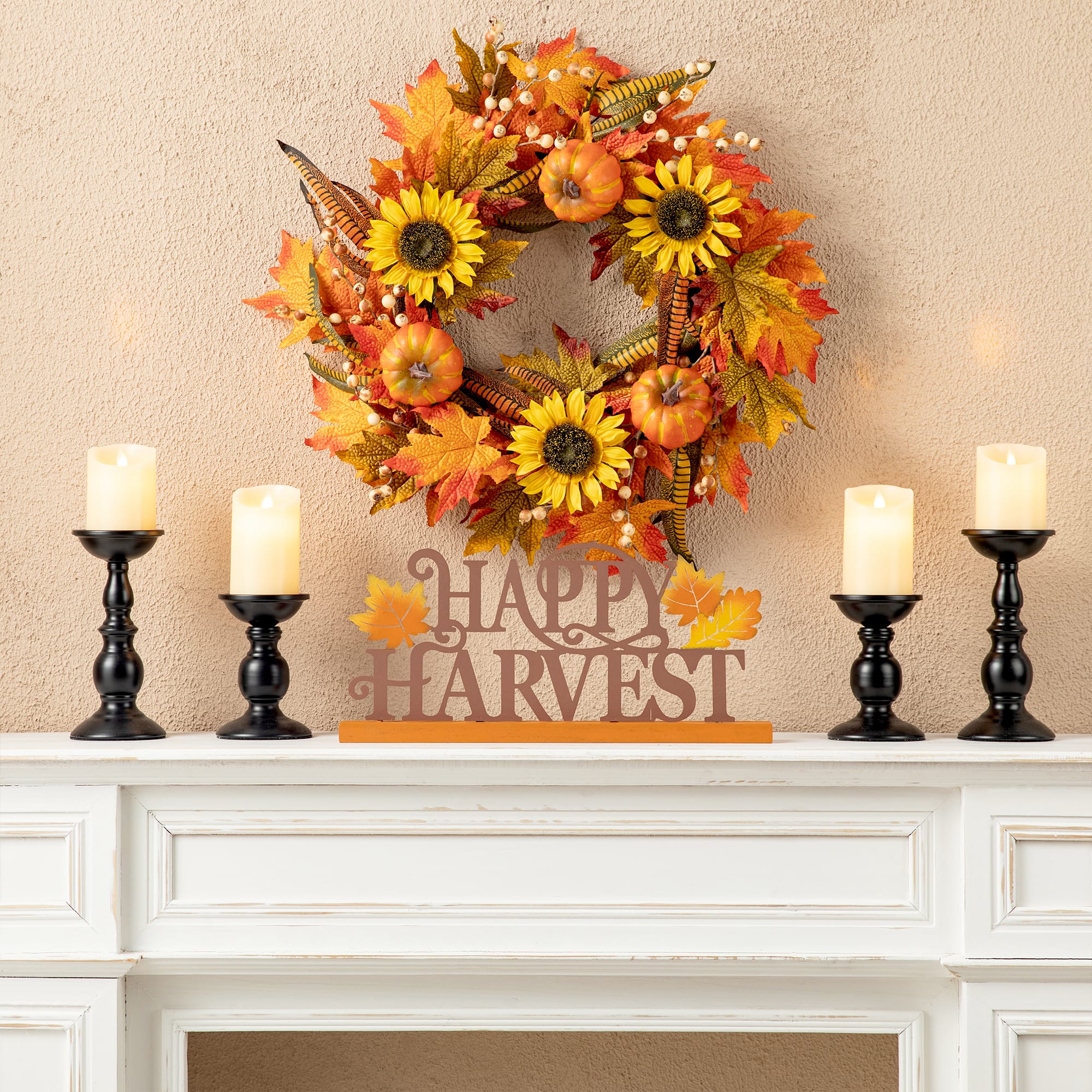 Glitzhome® 18" Wood & Metal Happy Harvest Table Décor