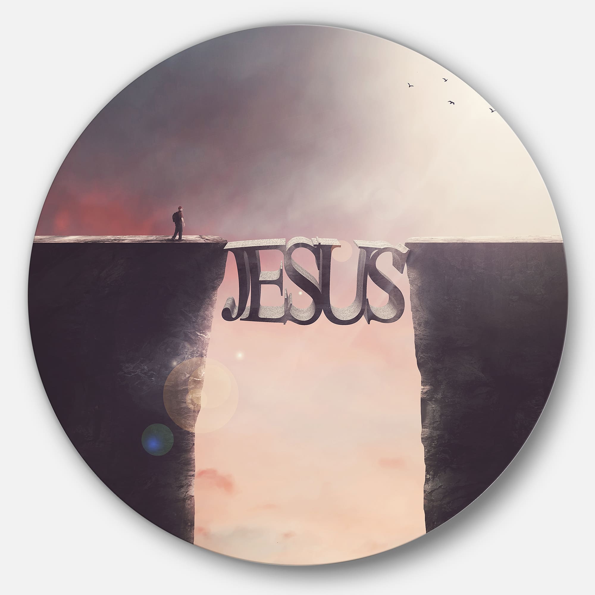 Designart - Bridge The Inscription Jesus' Landscapes Spiritual Religious Abstract Round Circle Metal Wall Decor