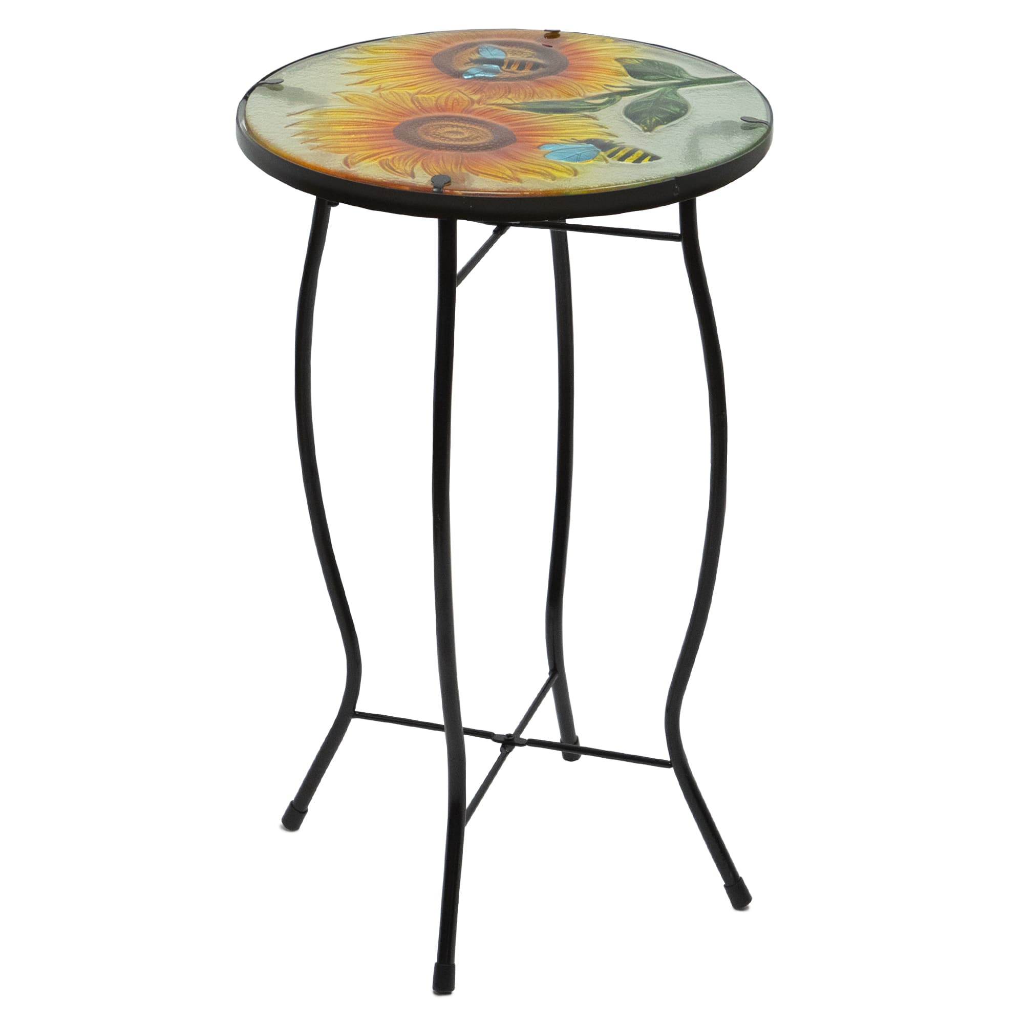 19" Sunflower & Bumblebee Glass Patio Side Table