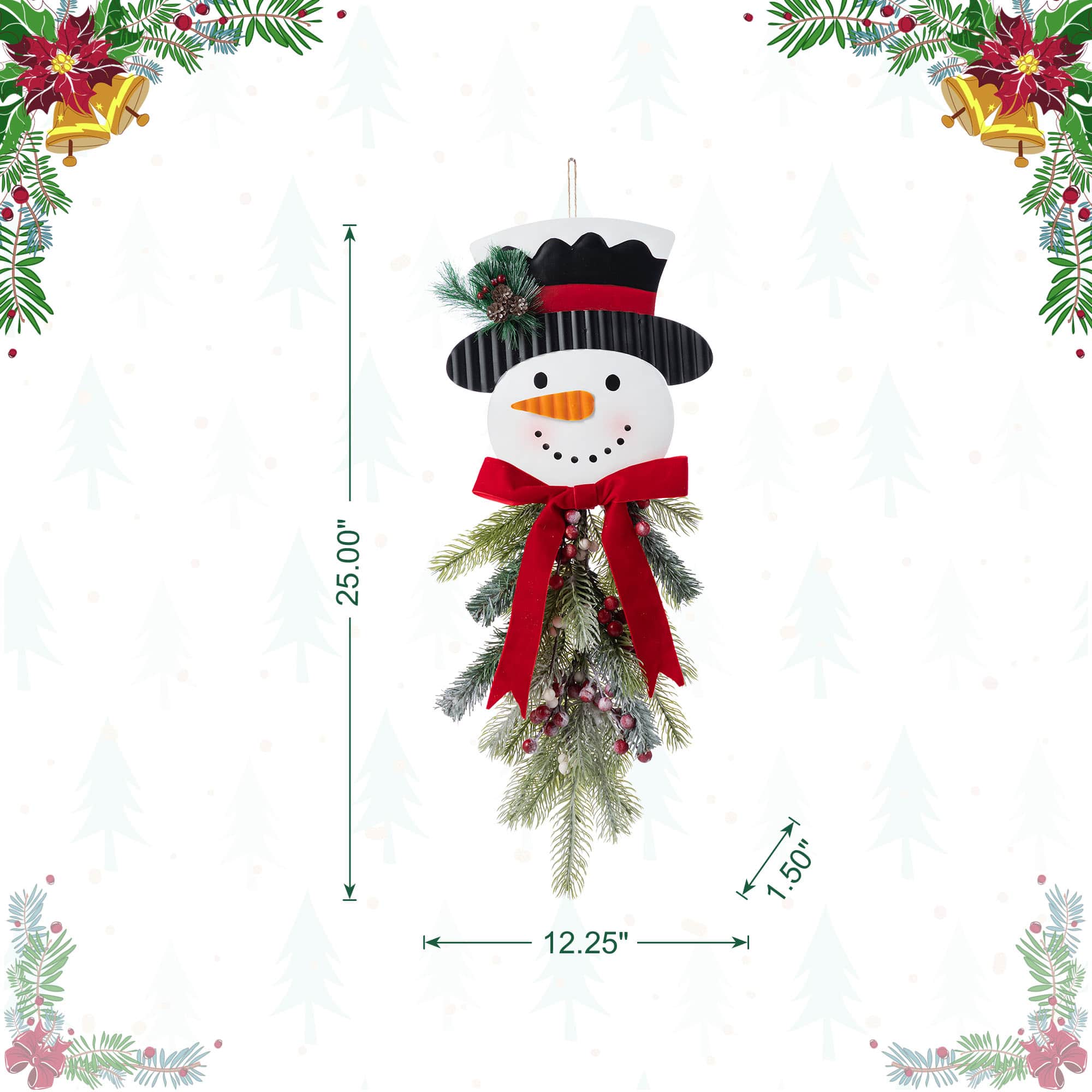Glitzhome&#xAE; 25&#x22; Greenery Snowman Door Hanger