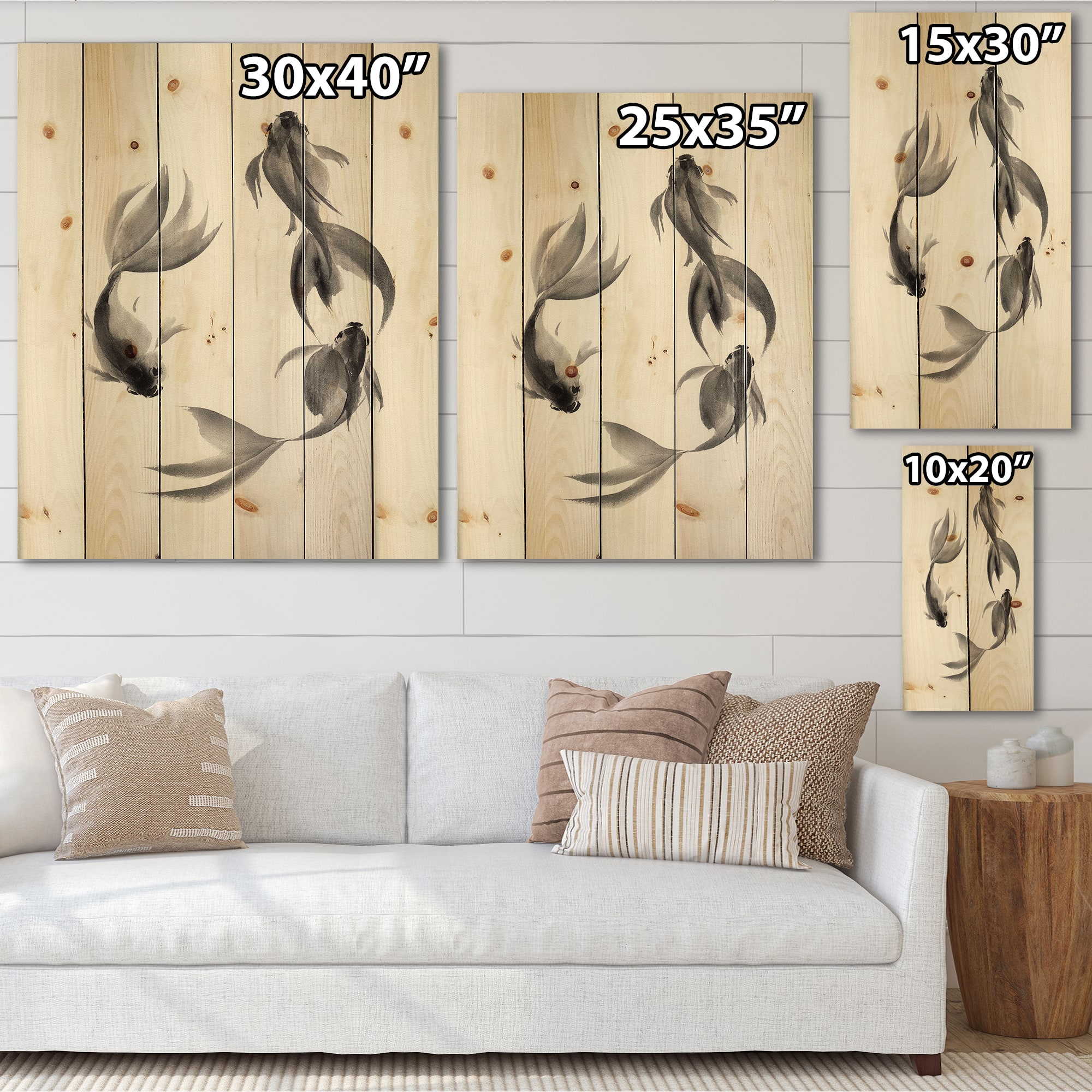 Designart - Monochrome Vintage Fish III - Nautical & Coastal Print on Natural Pine Wood