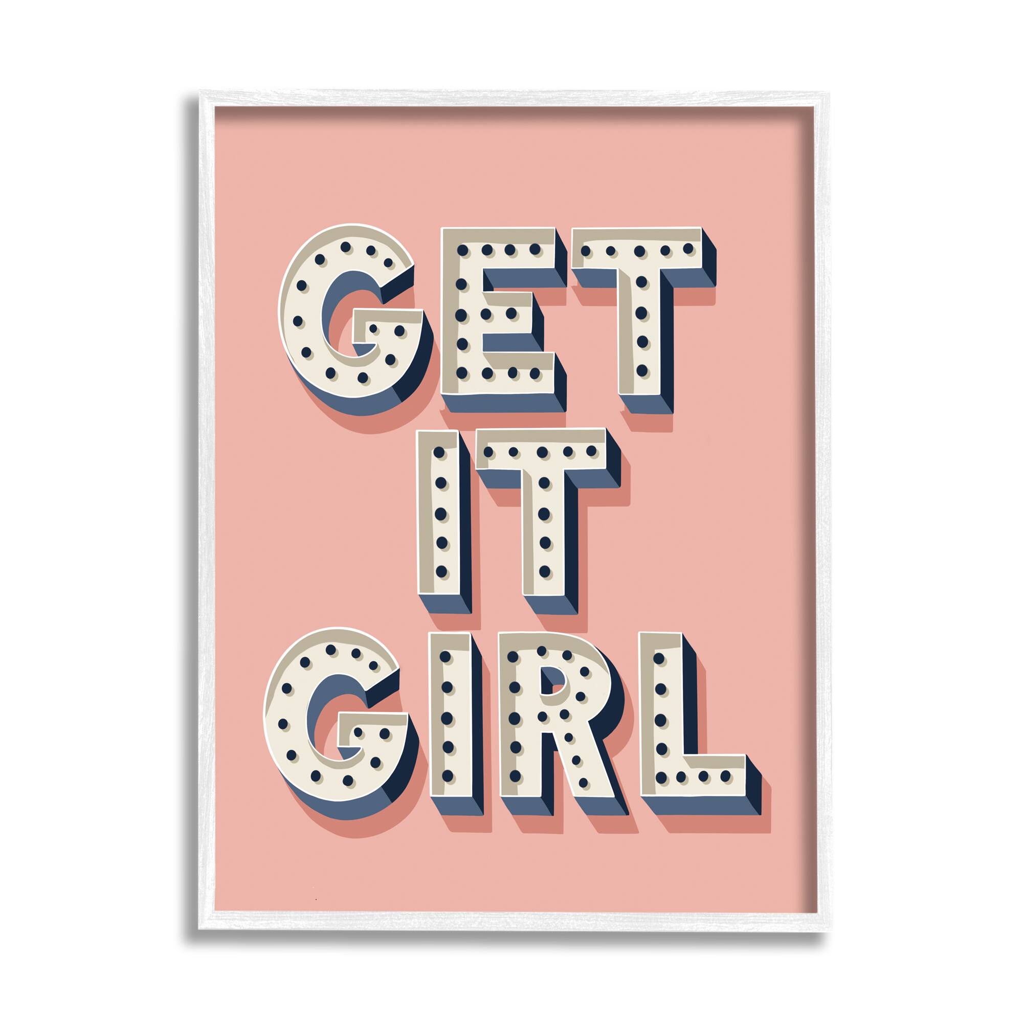 Stupell Industries Pink Get It Girl Polka Dot Wall Art in White Frame