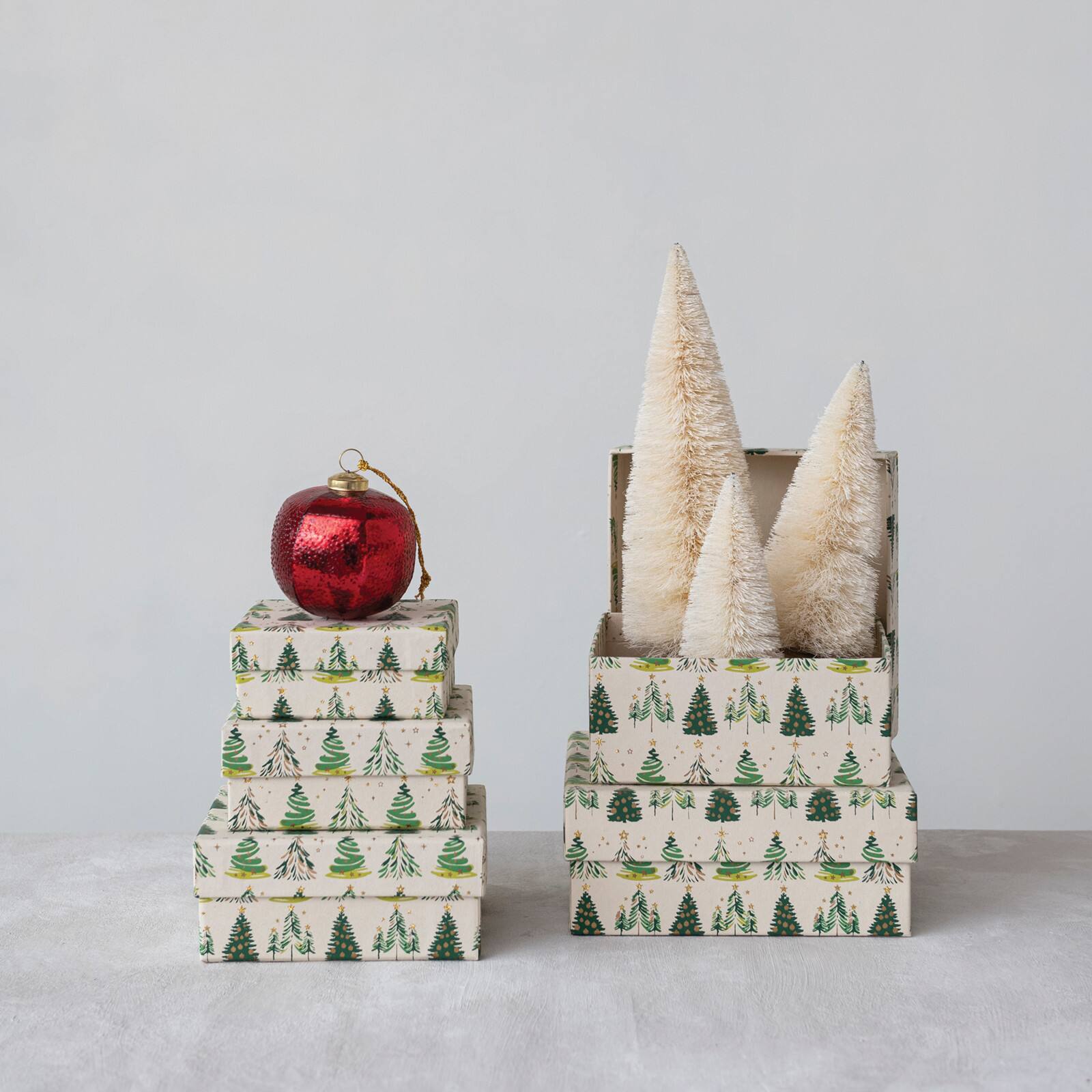 Hello Honey® Printed Recycled Paper Gift Box Set with Tree Pattern & Gold Metallic Ink