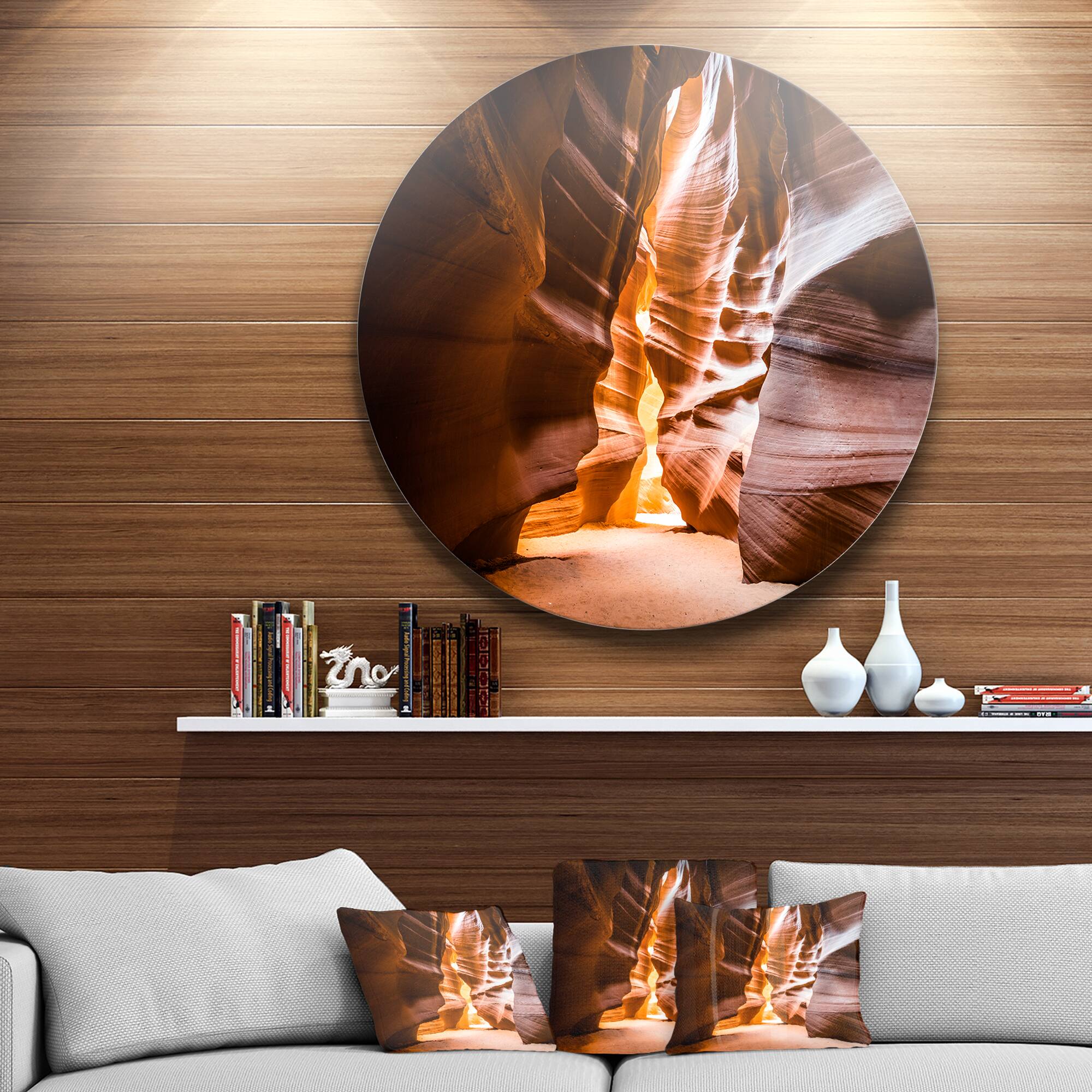 Designart - Antelope Canyon in Sunshine&#x27; Landscape Photo Circle Metal Wall Art