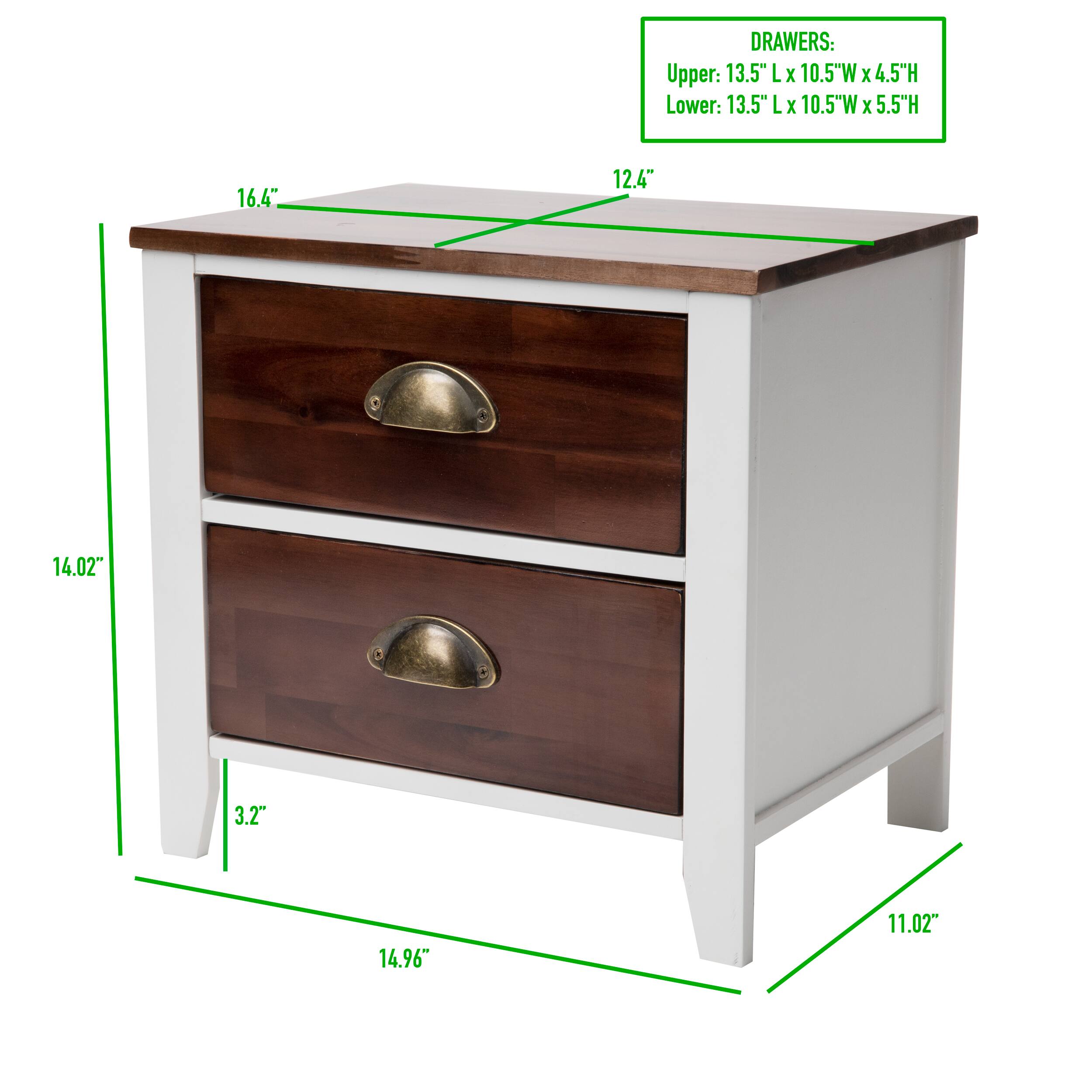 Mind Reader Woodland Collection Brown &#x26; White 2-Drawer Nightstand