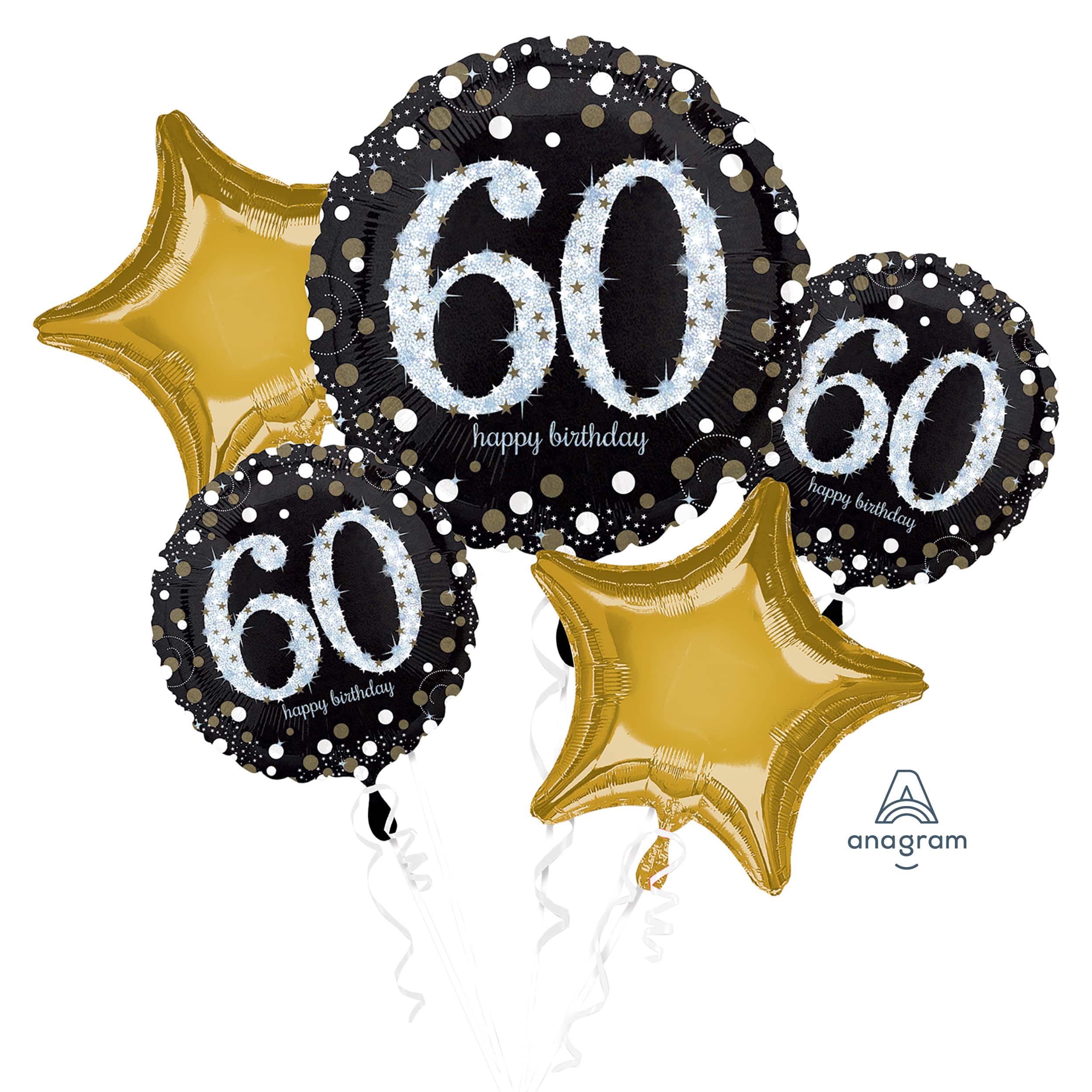 Bouquet de ballons d’anniversaire métallisés étincelants « 60 »