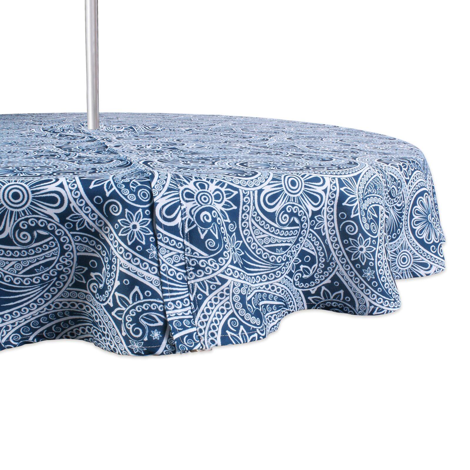 DII® 60" Blue Paisley Print Outdoor Tablecloth with Zipper
