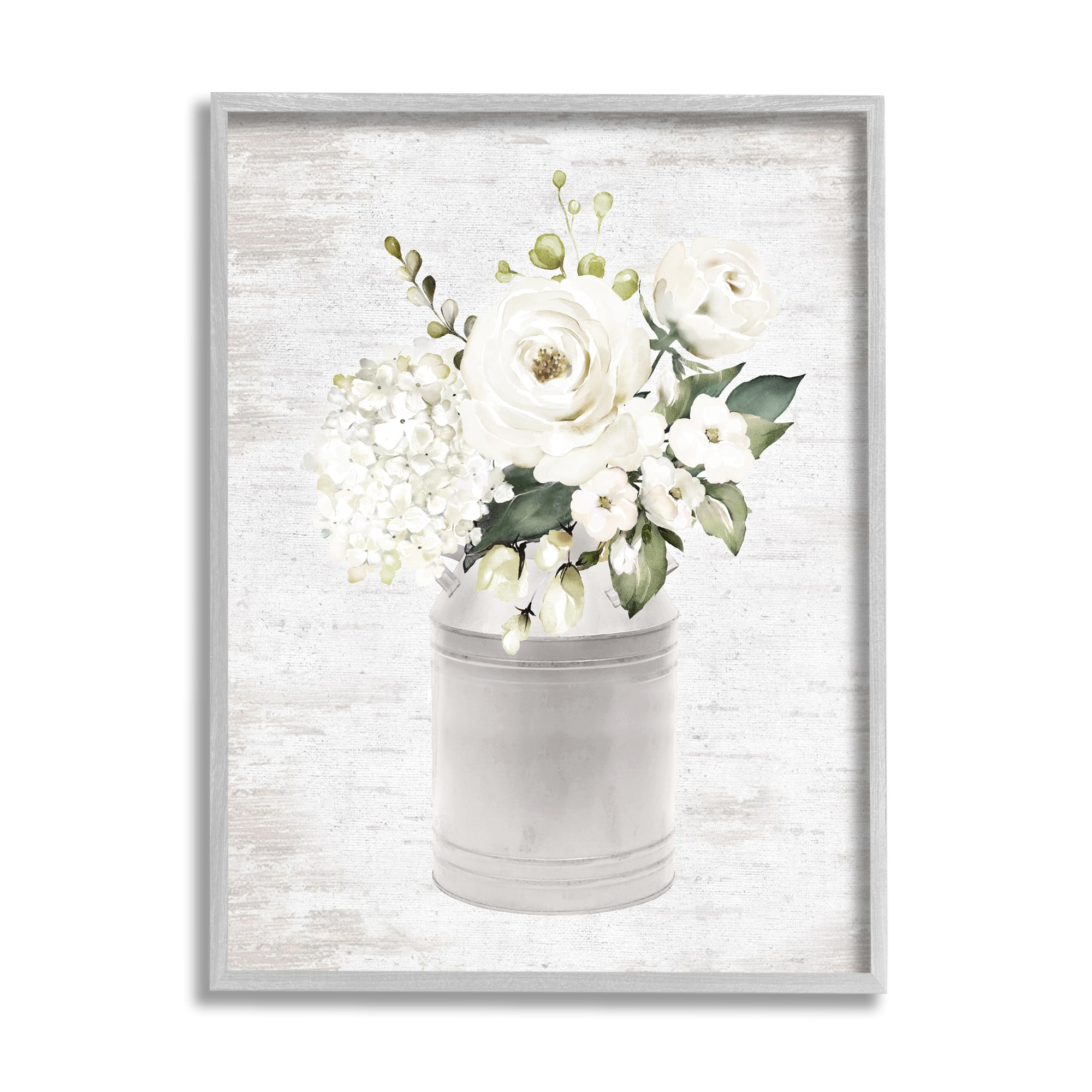 Stupell Industries White Floral Bouquet Country Antique Milk Tin Framed Wall Art
