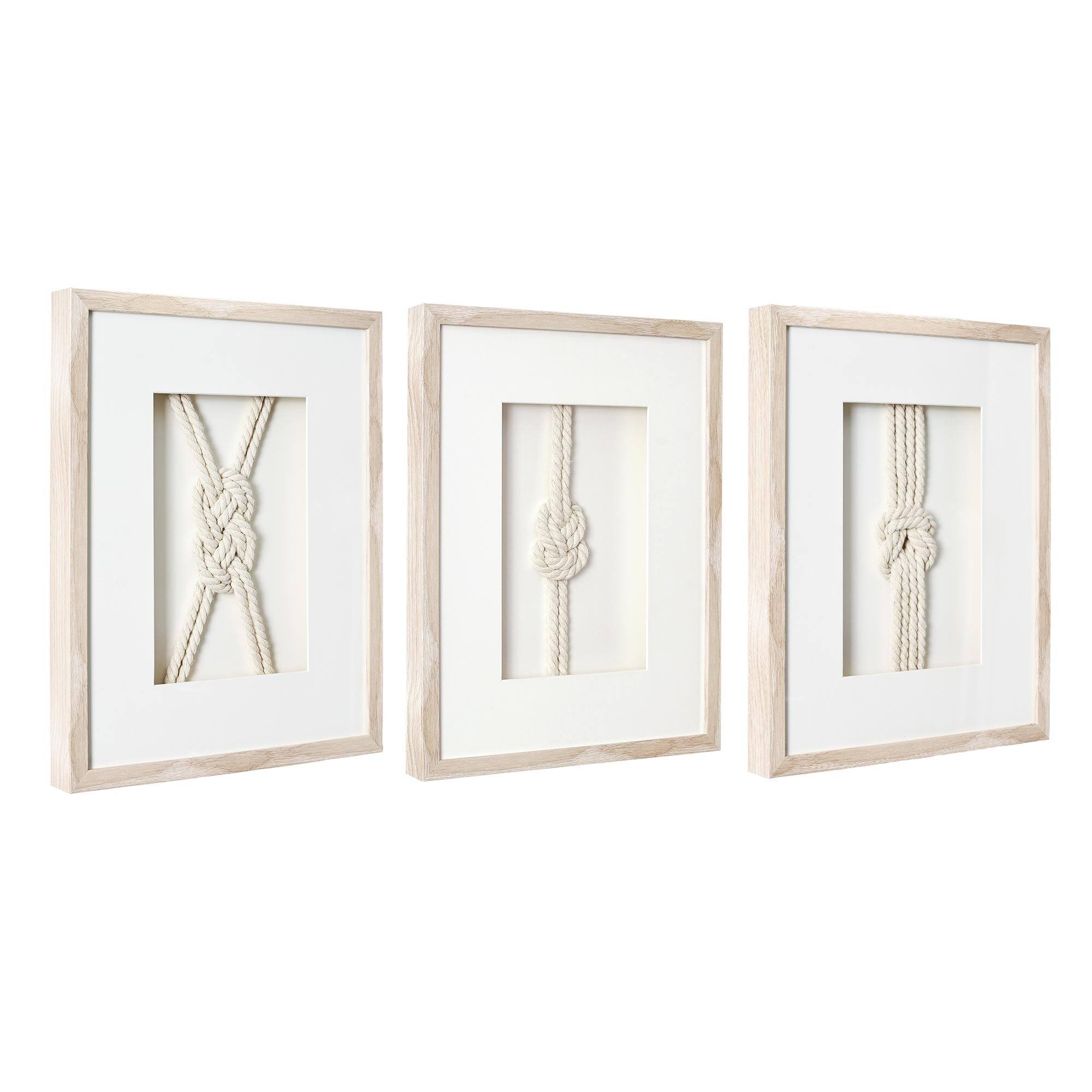 American Art Decor Naut Shore Framed Nautical Knots Wall Decor in Natural 3-piece set - 14&#x22; x 11&#x22;