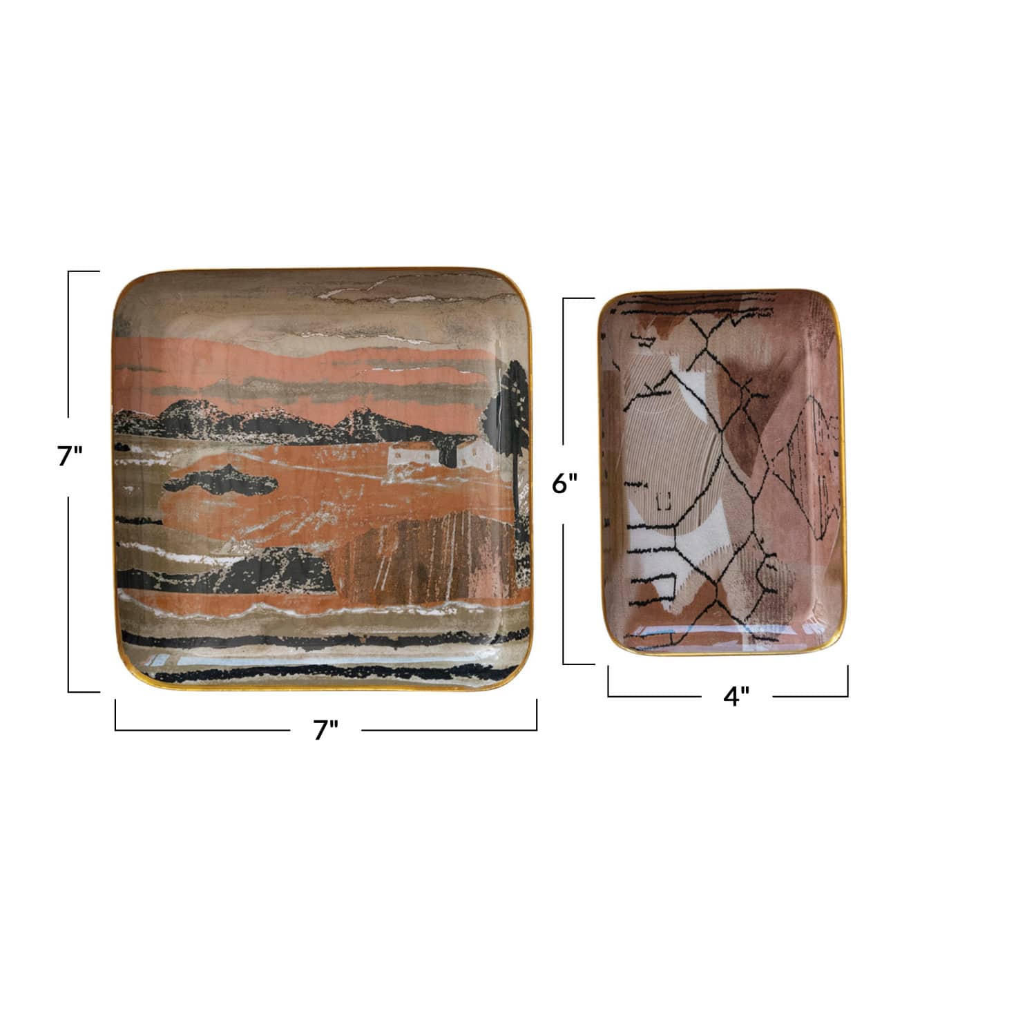 Hello Honey&#xAE; Earthy Landscape &#x26; Abstract Enameled Metal Tray Set