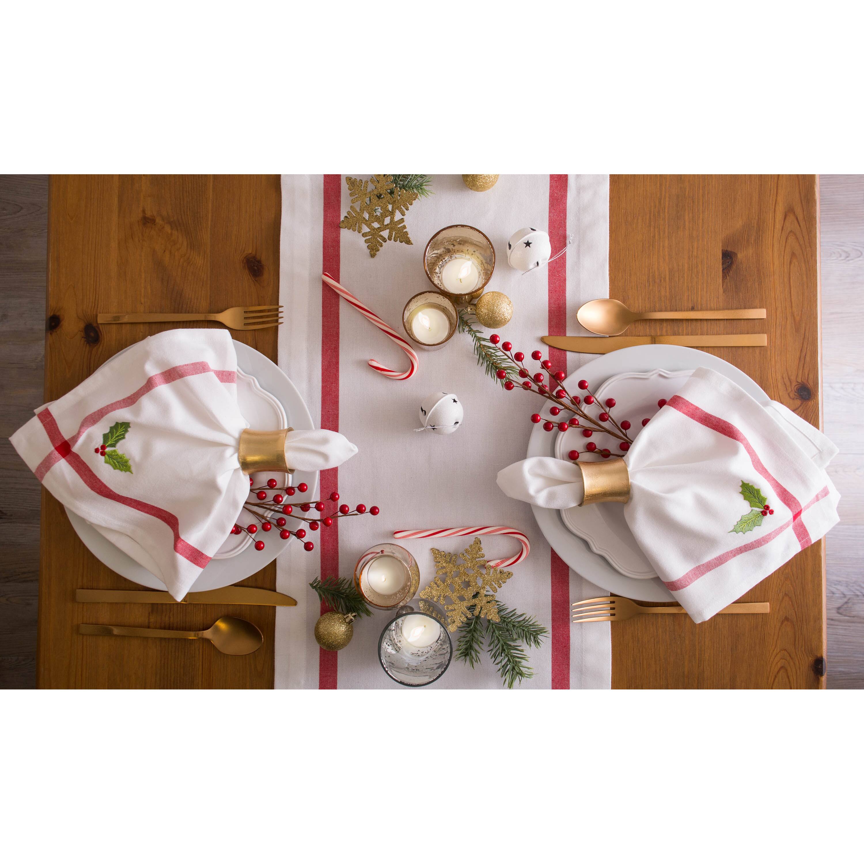 DII&#xAE; White Embroidered Holly Corner With Border Napkins, 6ct.