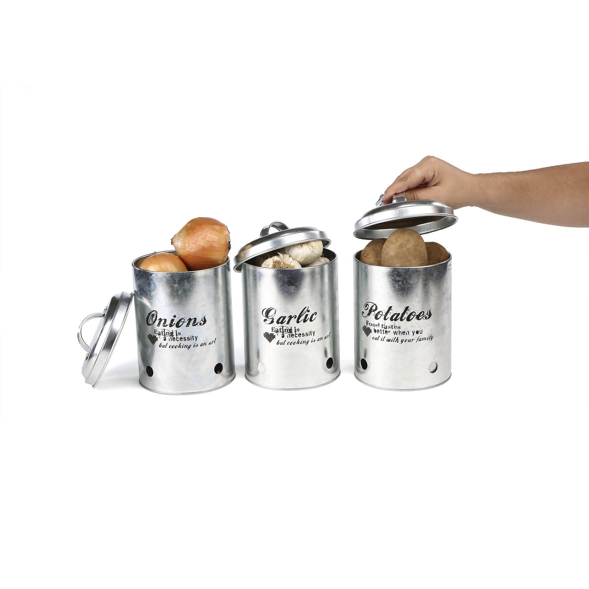 Mind Reader Silver Garlic, Onion, Potatoes Metal Canister Set