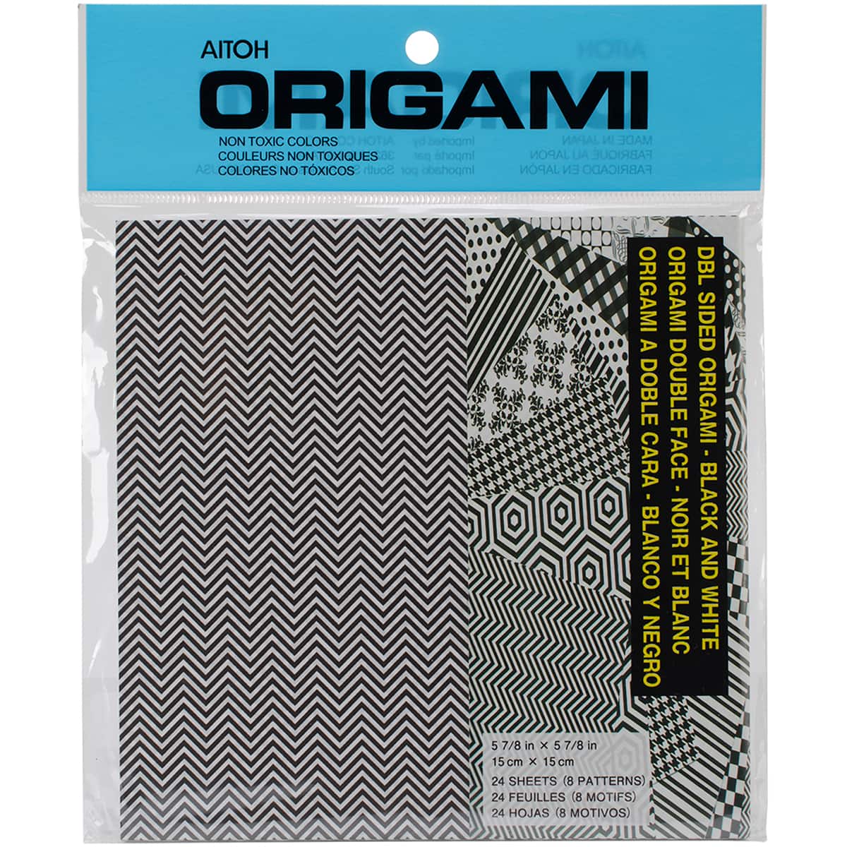 Aitoh 5.875" Black & White Double-Sided Origami Paper, 24 Sheets