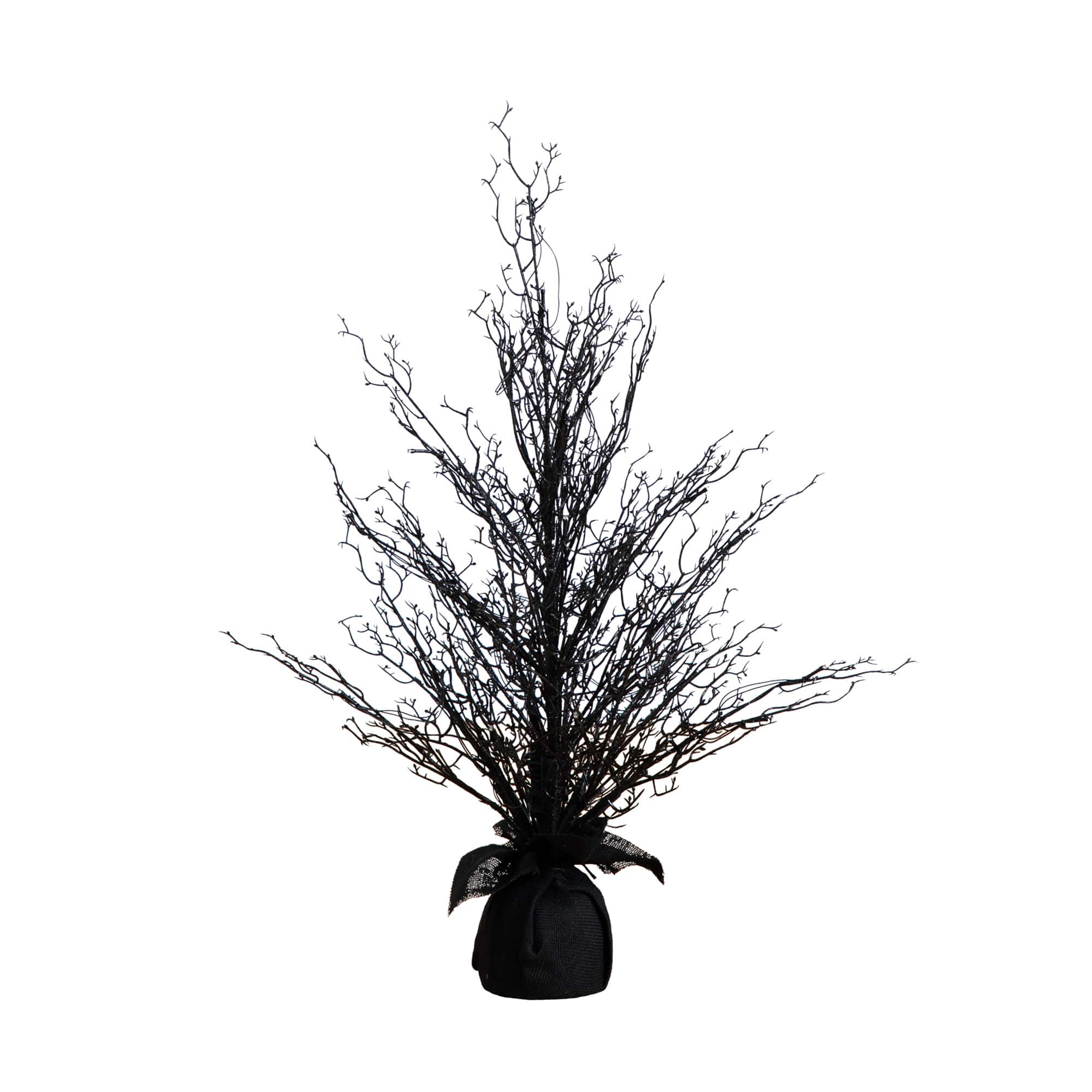 3ft. Pre-Lit Halloween Black Twig Artificial Fall Tree in Burlap Planter