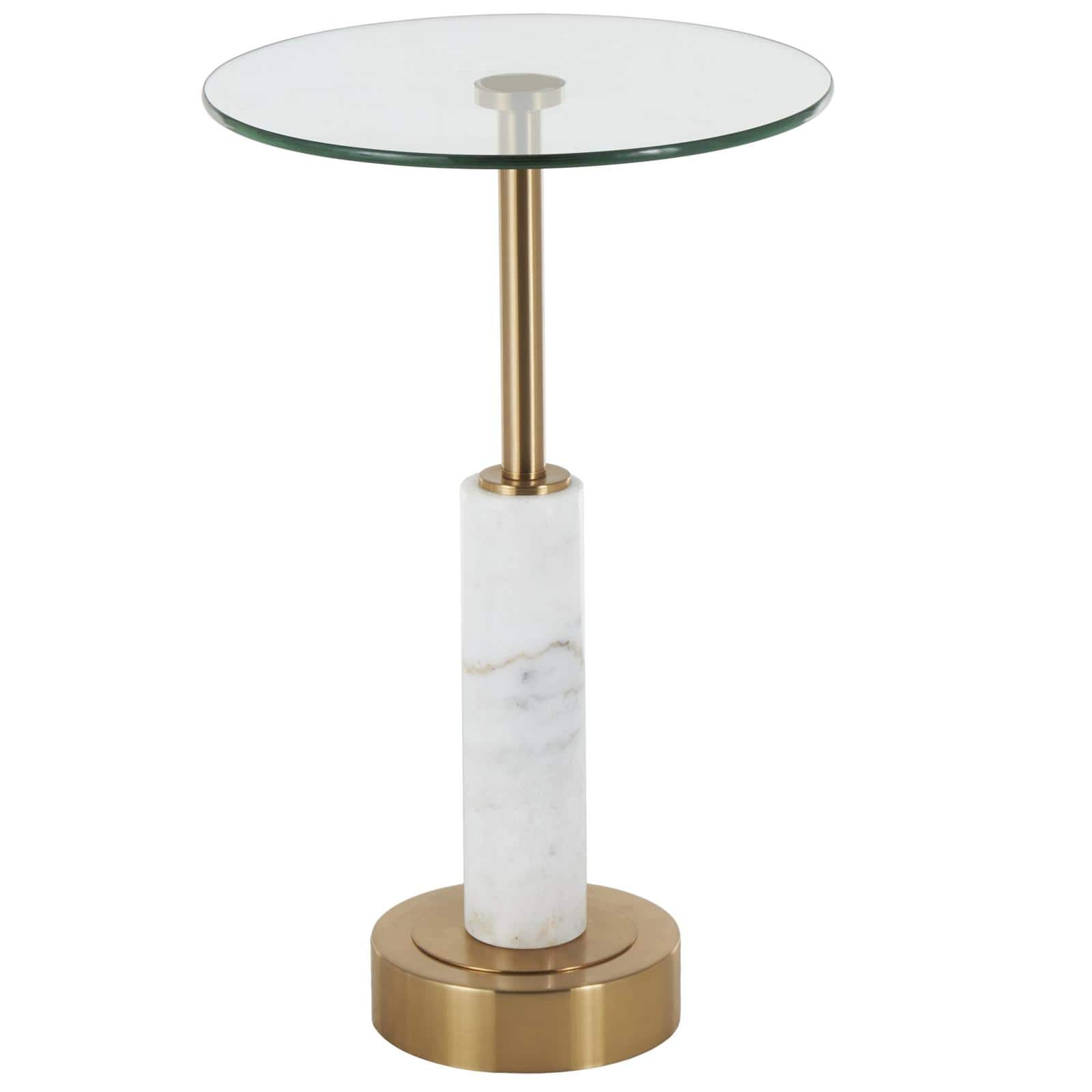 22" White Marble Round Accent Table with Gold Metal Rod & Base
