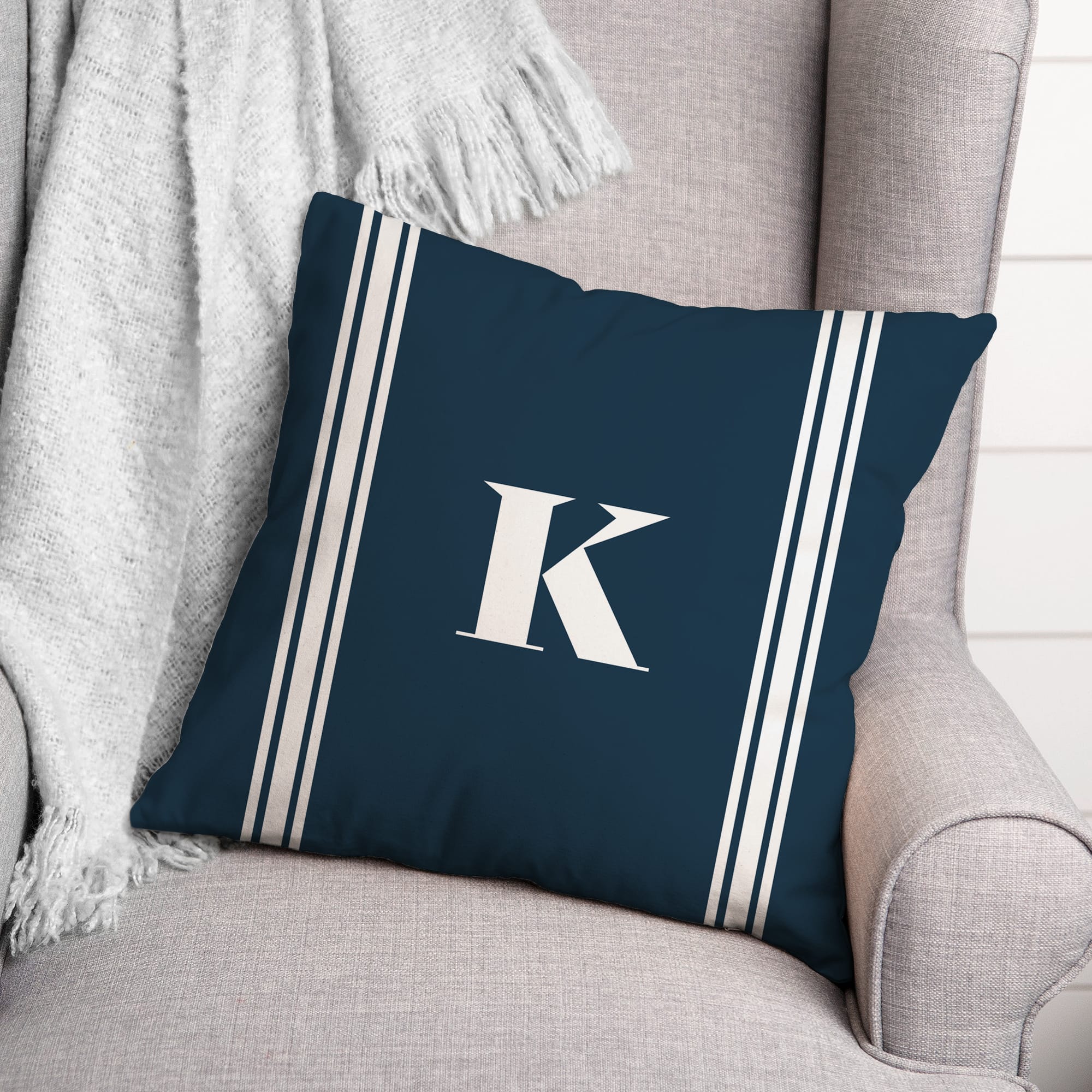 navy monogram pillow