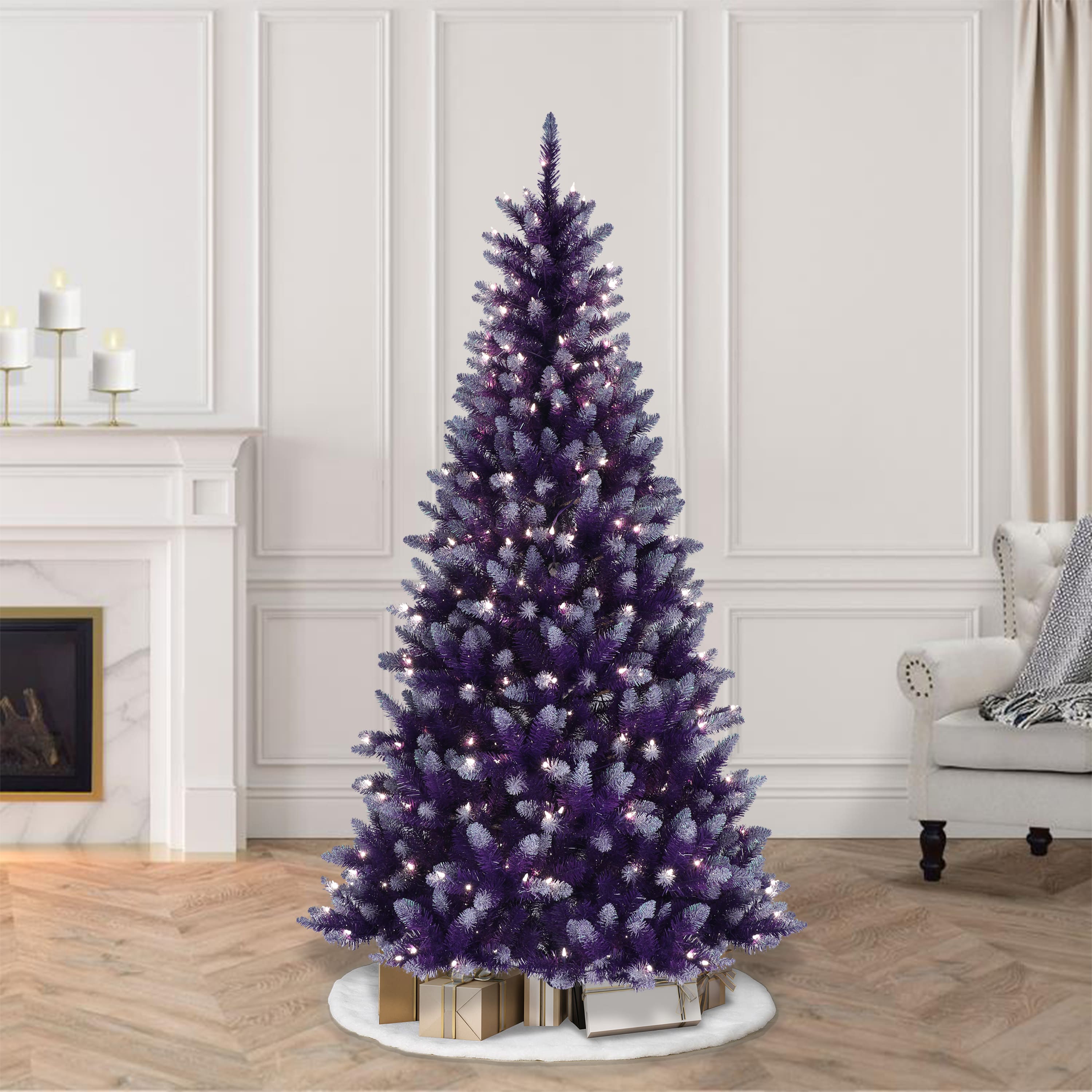 6.5ft. Pre-Lit Fashion Purple Artificial Christmas Tree, Clear Lights
