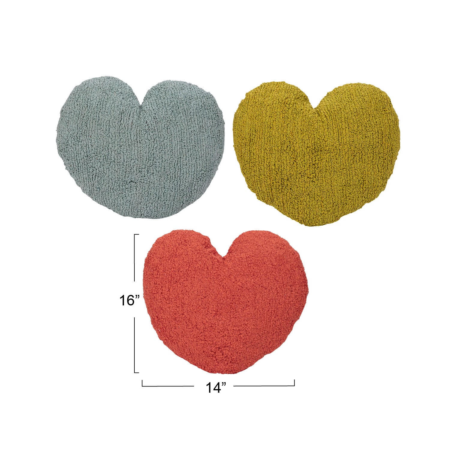 Hello Honey&#xAE; Red, Yellow &#x26; Blue Cotton Tufted Heart Pillow Set