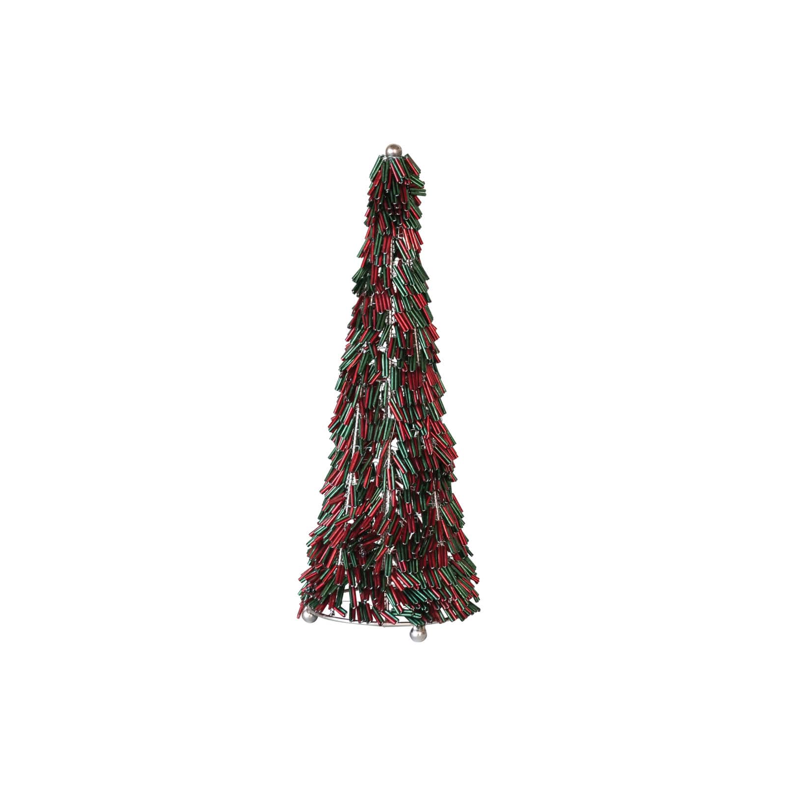 Hello Honey® 10.75" Red & Green Metal & Glass Beaded Christmas Tree
