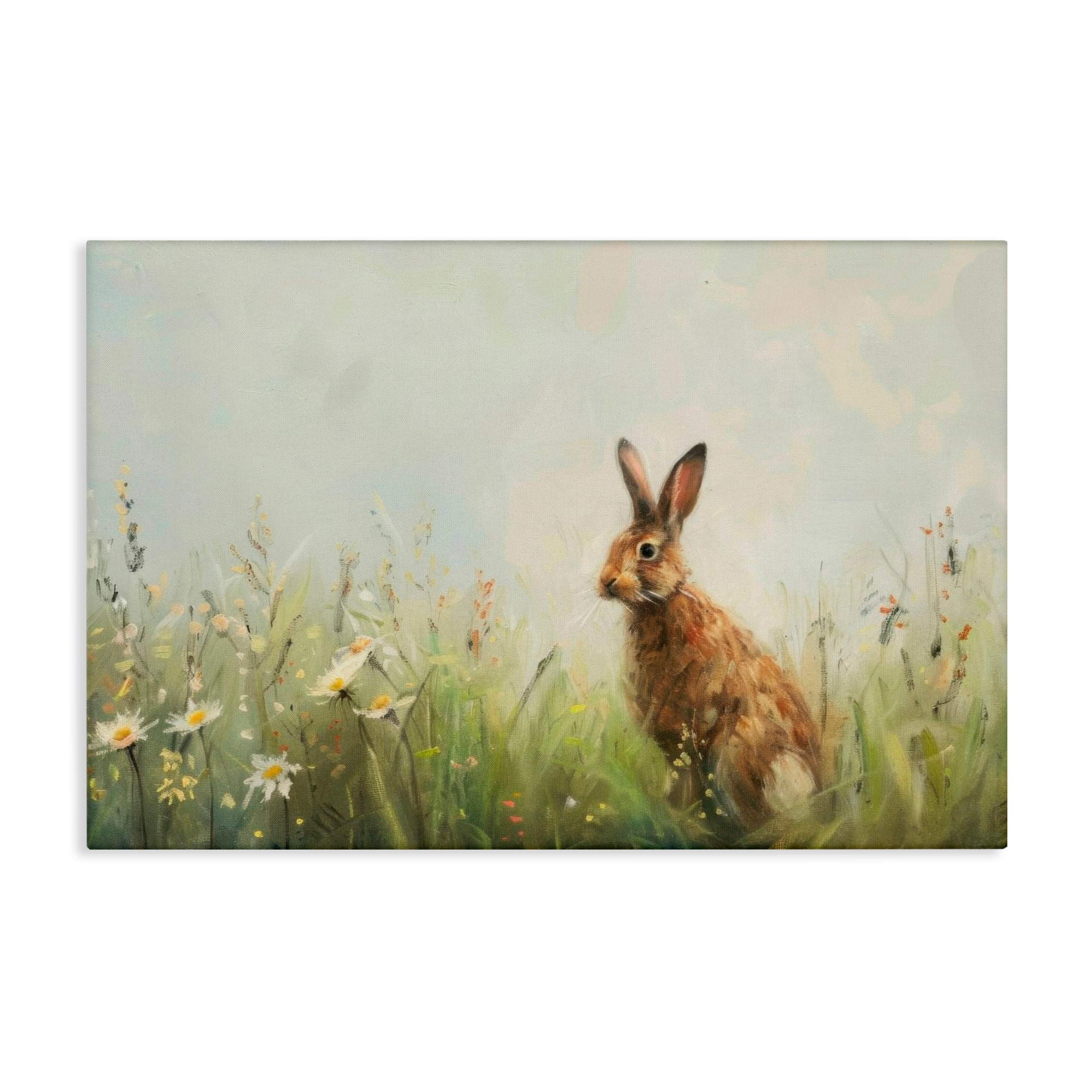 Stupell Industries Brown Rabbit with Daisies Canvas Wall Art