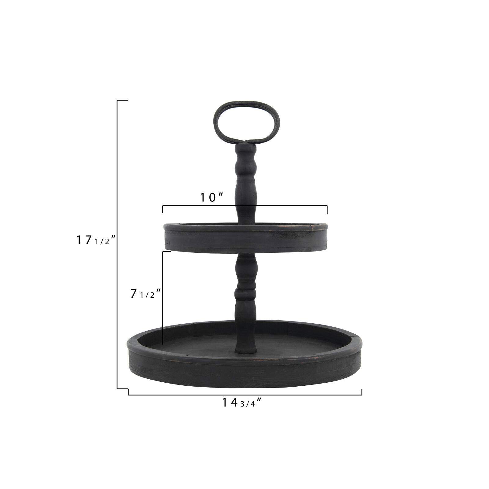 Hello Honey&#xAE; 18.5&#x22; Distressed Black Wood 2-Tier Tray