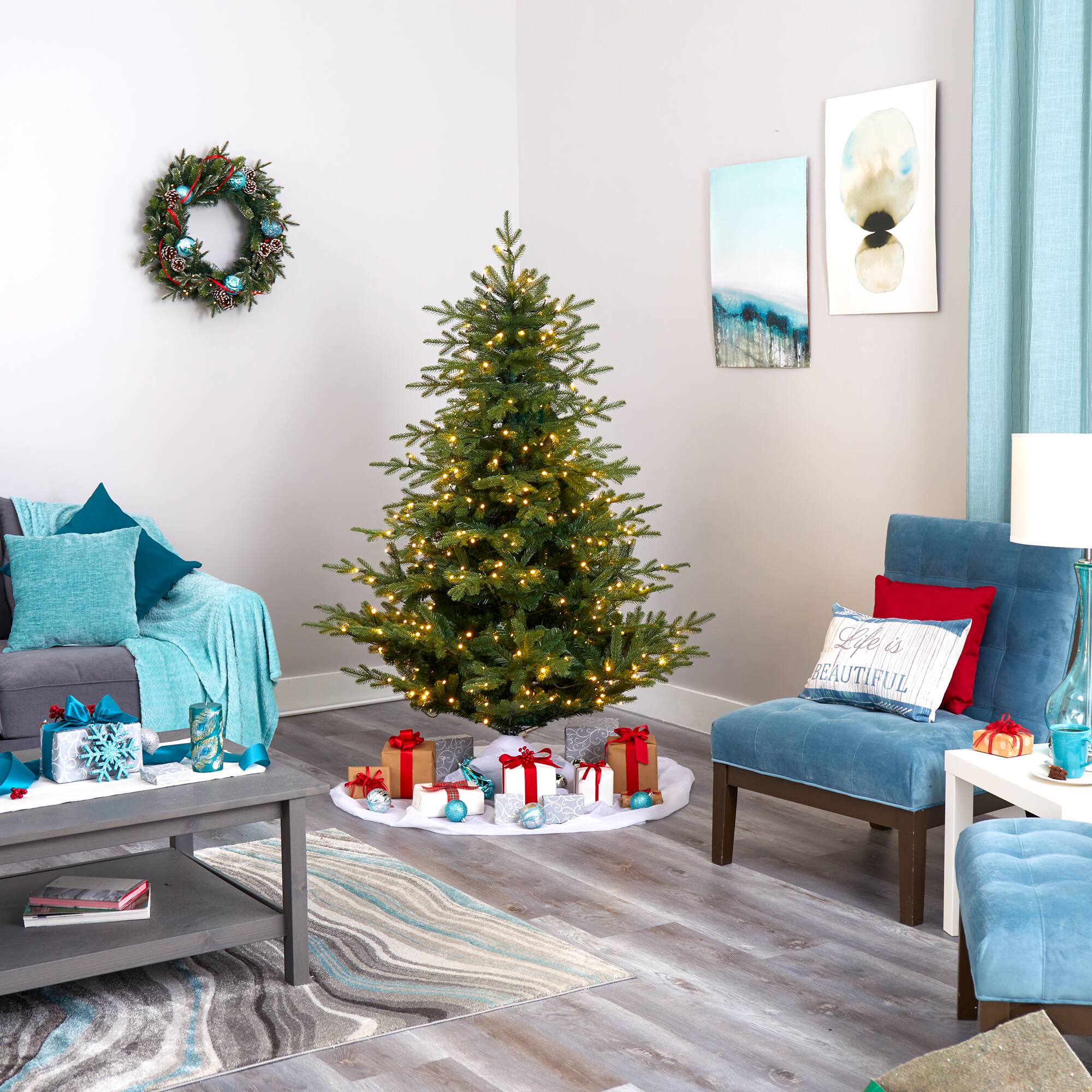 6ft. Pre-Lit Swedish Fir Artificial Christmas Tree with Warm White LED Lights