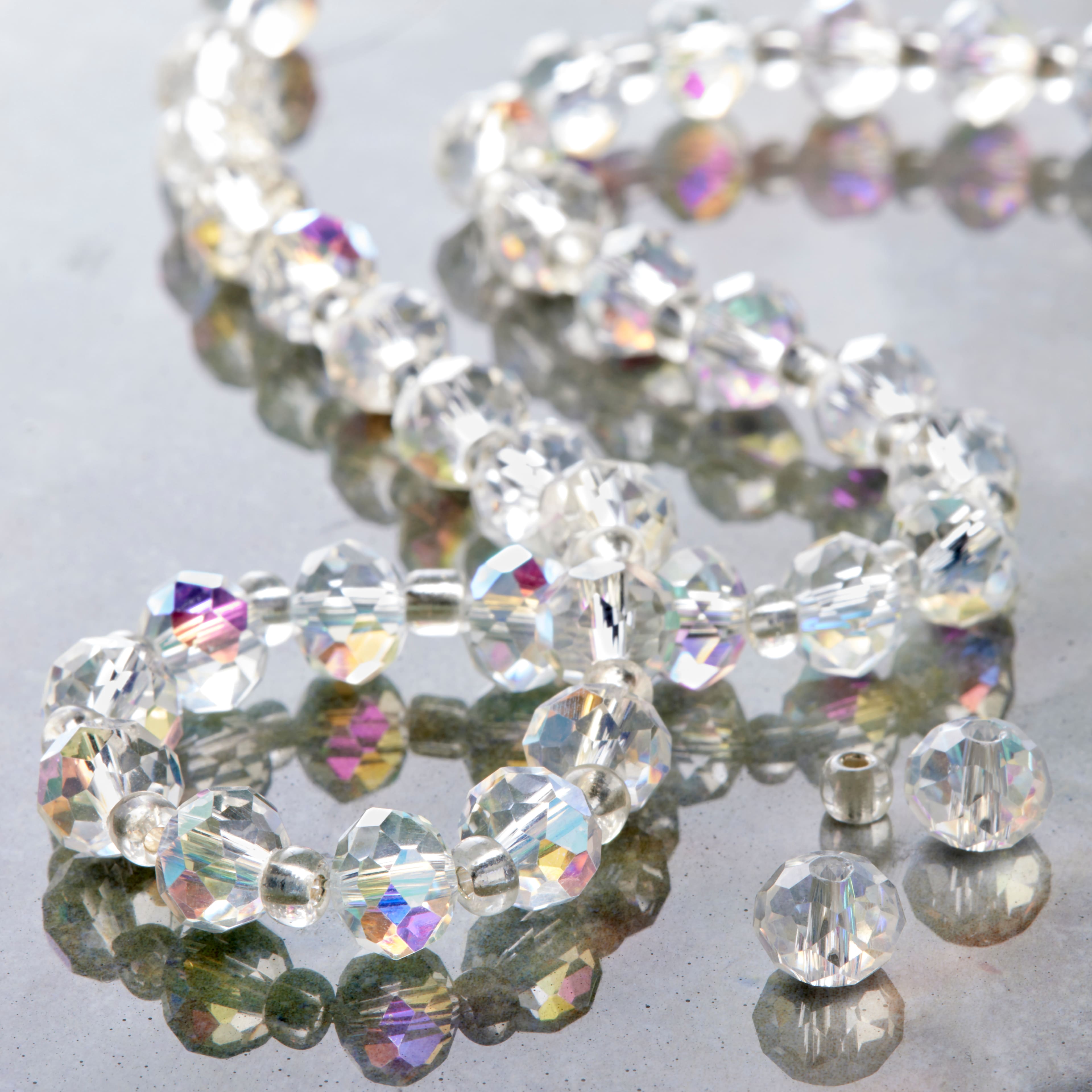 Crystal AB Faceted Glass Rondelle Beads, 8mm by Bead Landing™