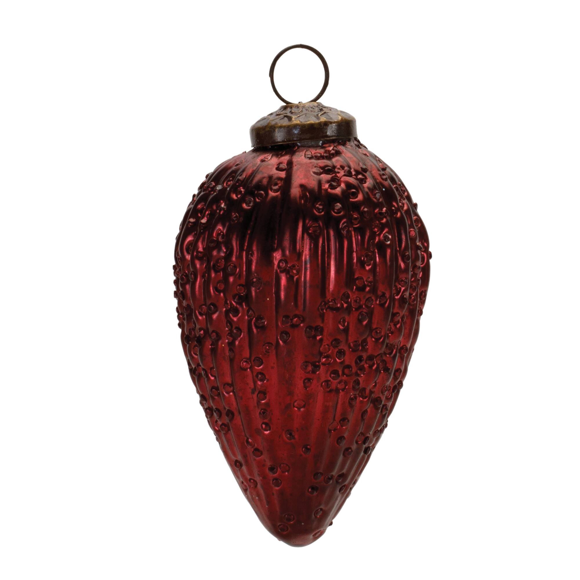 4.5&#x22; Burgundy Ribbed Glass Drop Oranments, 6ct.