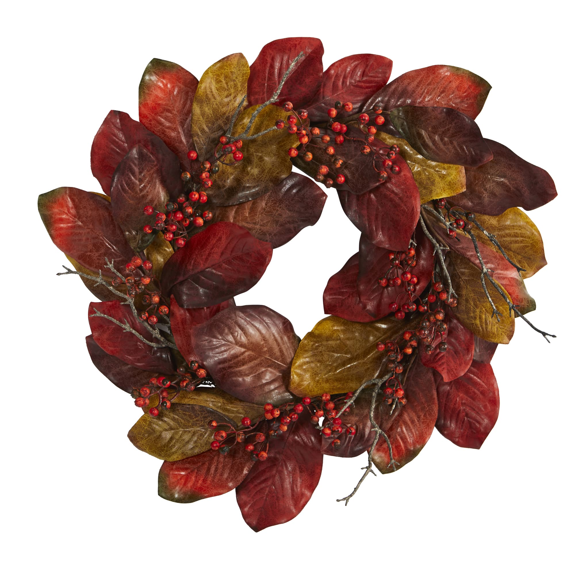 24" Harvest Magnolia Leaf & Berries Wreath
