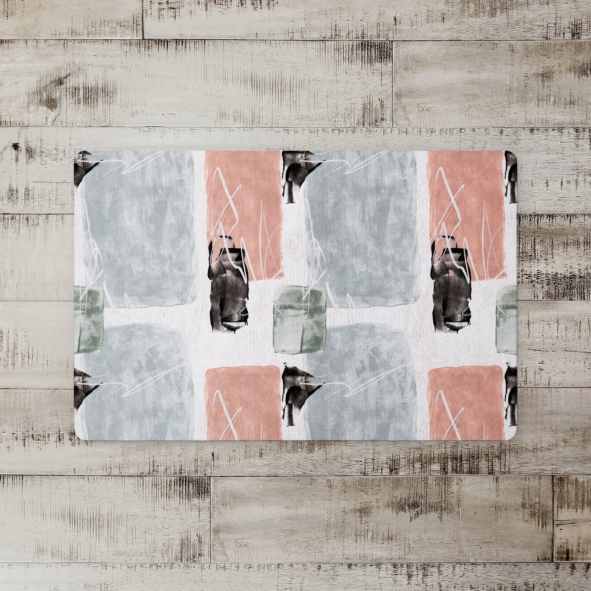 Blue and Pink Abstract 27" x 18" Floor Mat