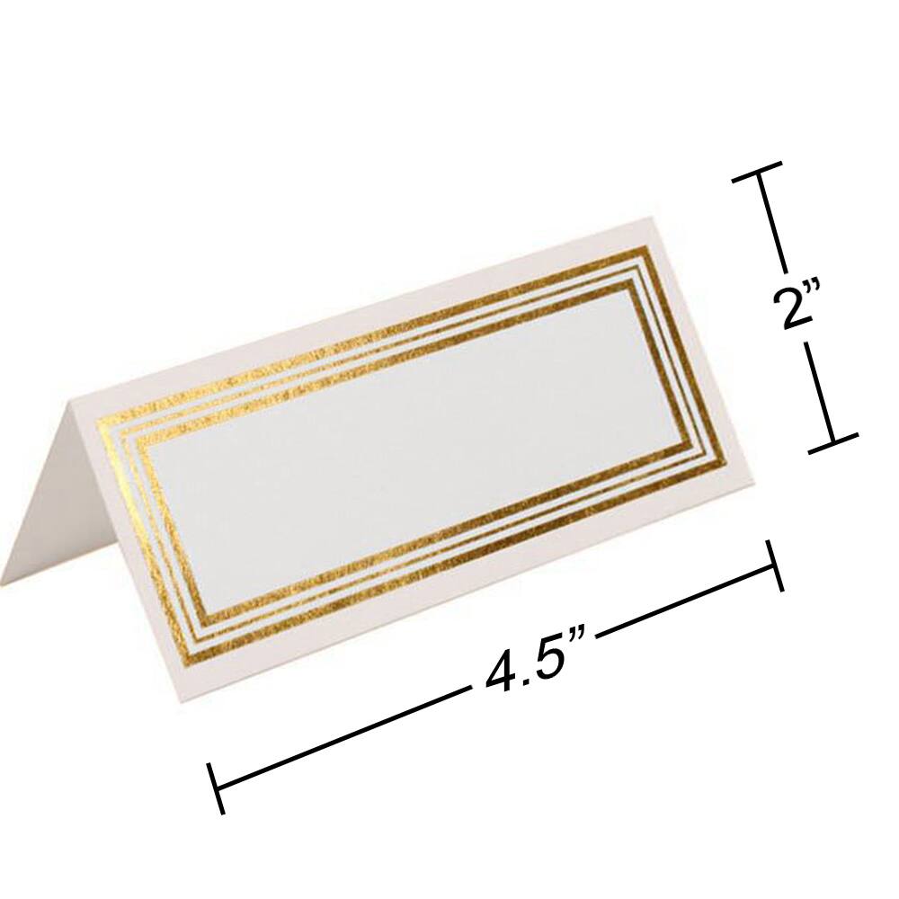 JAM Paper Triple Gold Border Fold-Over Wedding Table Place Cards, 100ct.