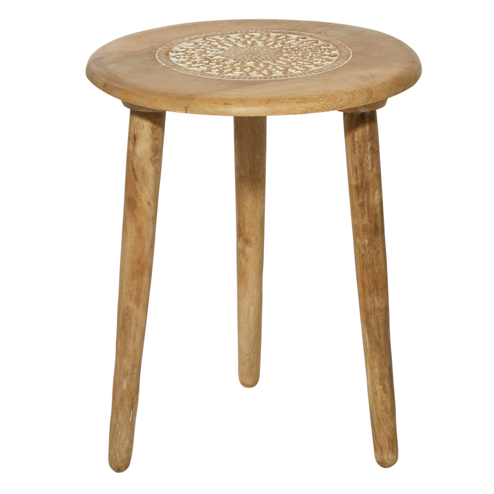 22&#x22; Brown Mango Wood Traditional Accent Table