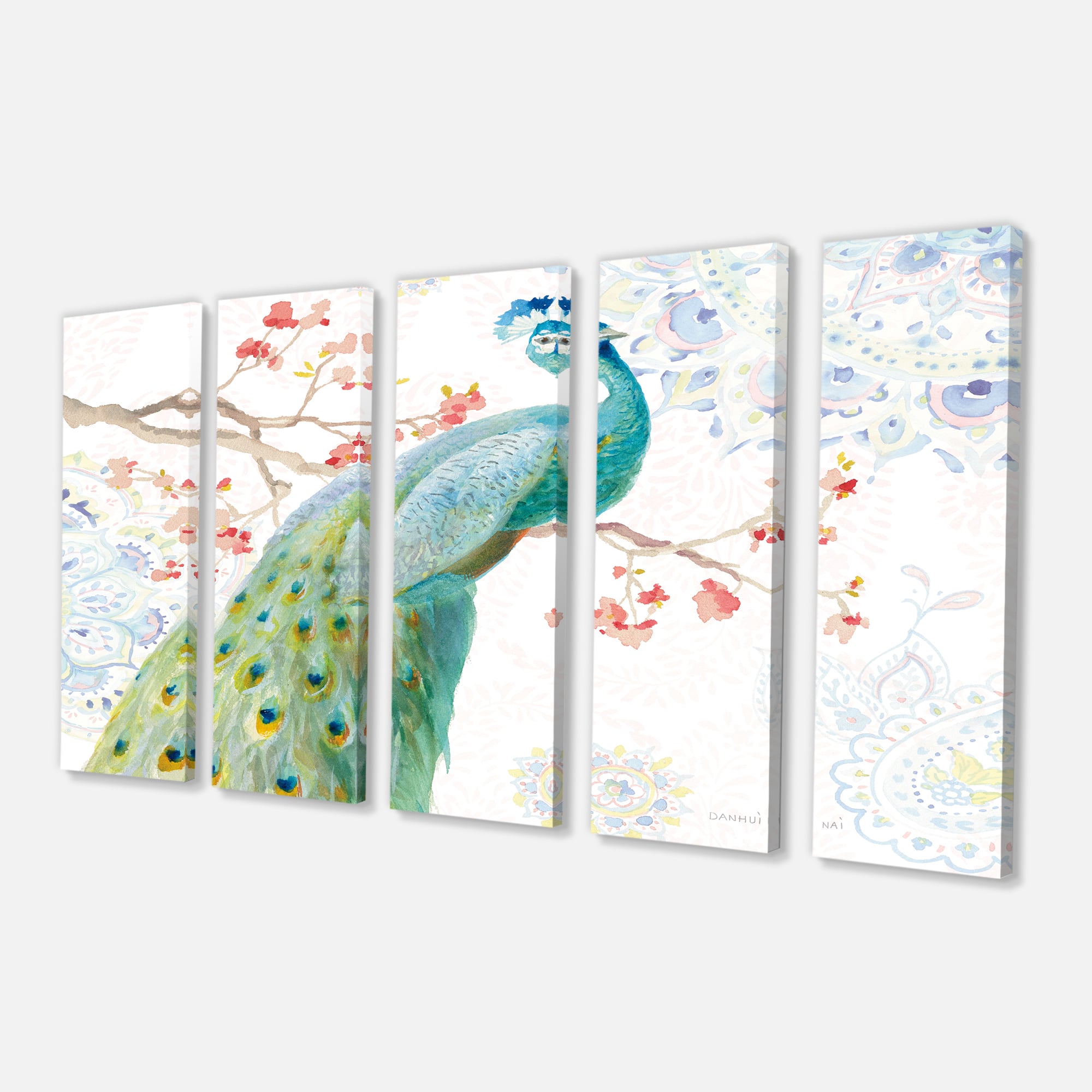 Designart - peacocks Watercolor I - Traditional Canvas Artwork 