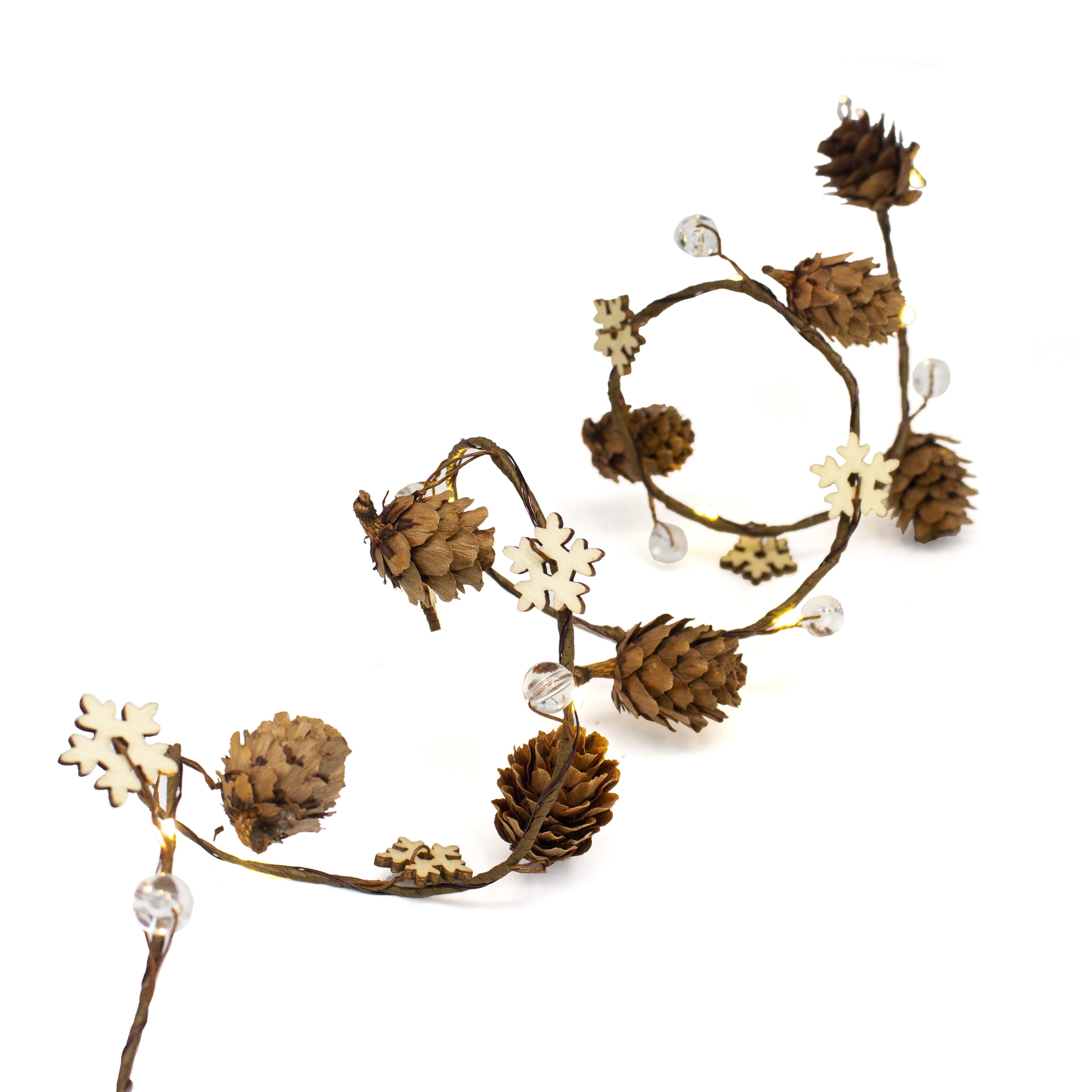 18ct. Warm White LED Pinecone &#x26; Snowflake Garland String Lights on Brown Wire by Ashland&#xAE;
