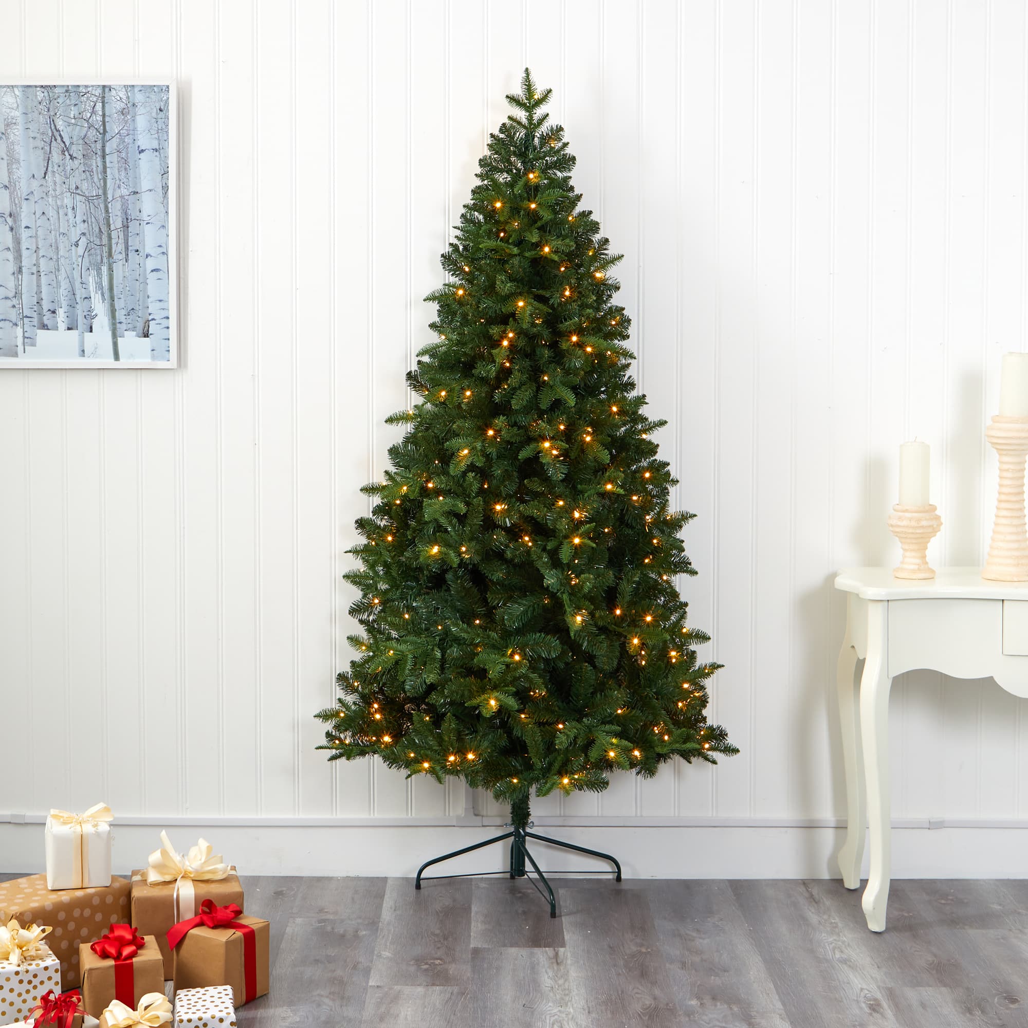 7ft. Pre-Lit Grand Teton Spruce Flat Back Artificial Christmas Tree, Clear LED Lights