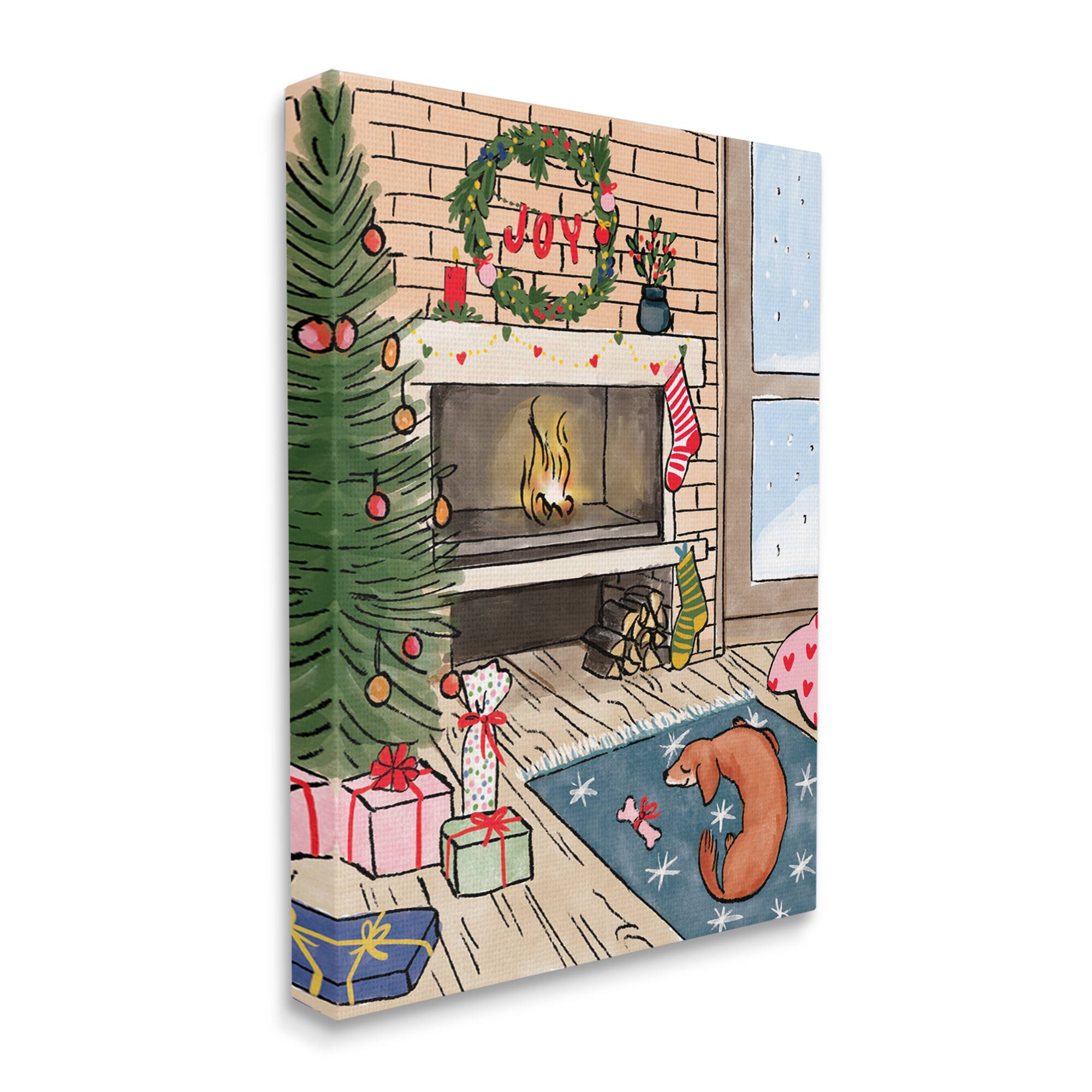 Stupell Industries Cozy Christmas Fireplace Tree Canvas Wall Art