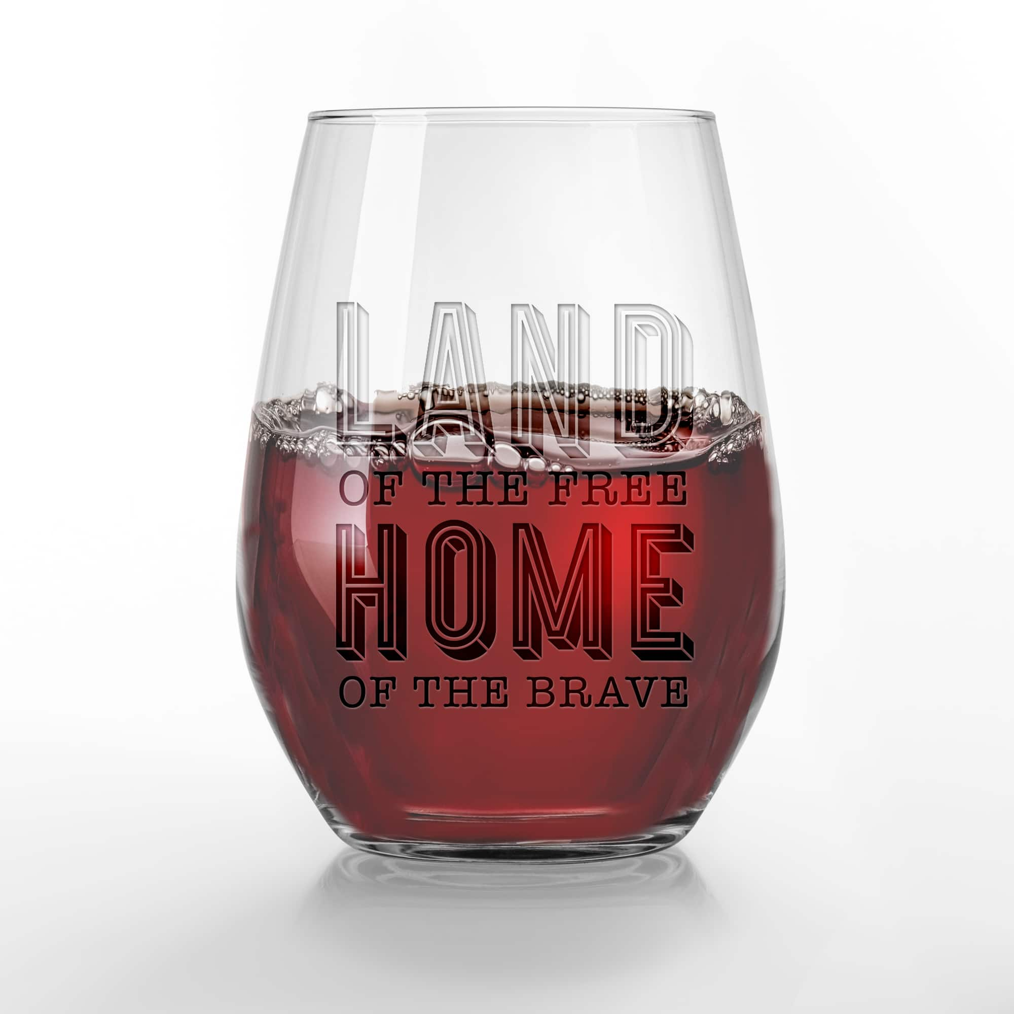 15oz. Land of the Free Engraved Wine Glass