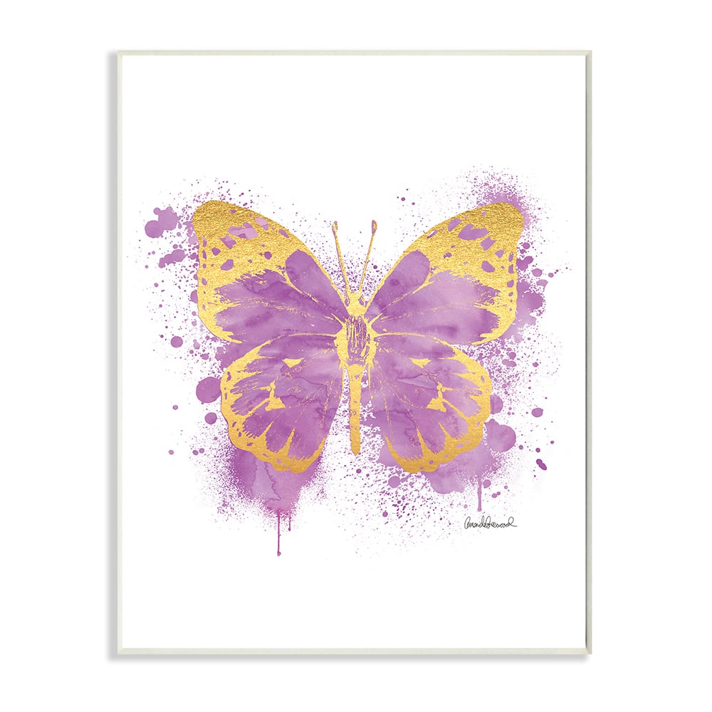 Stupell Industries Purple Butterfly Paint Splatter Glam Insect Wall Plaque