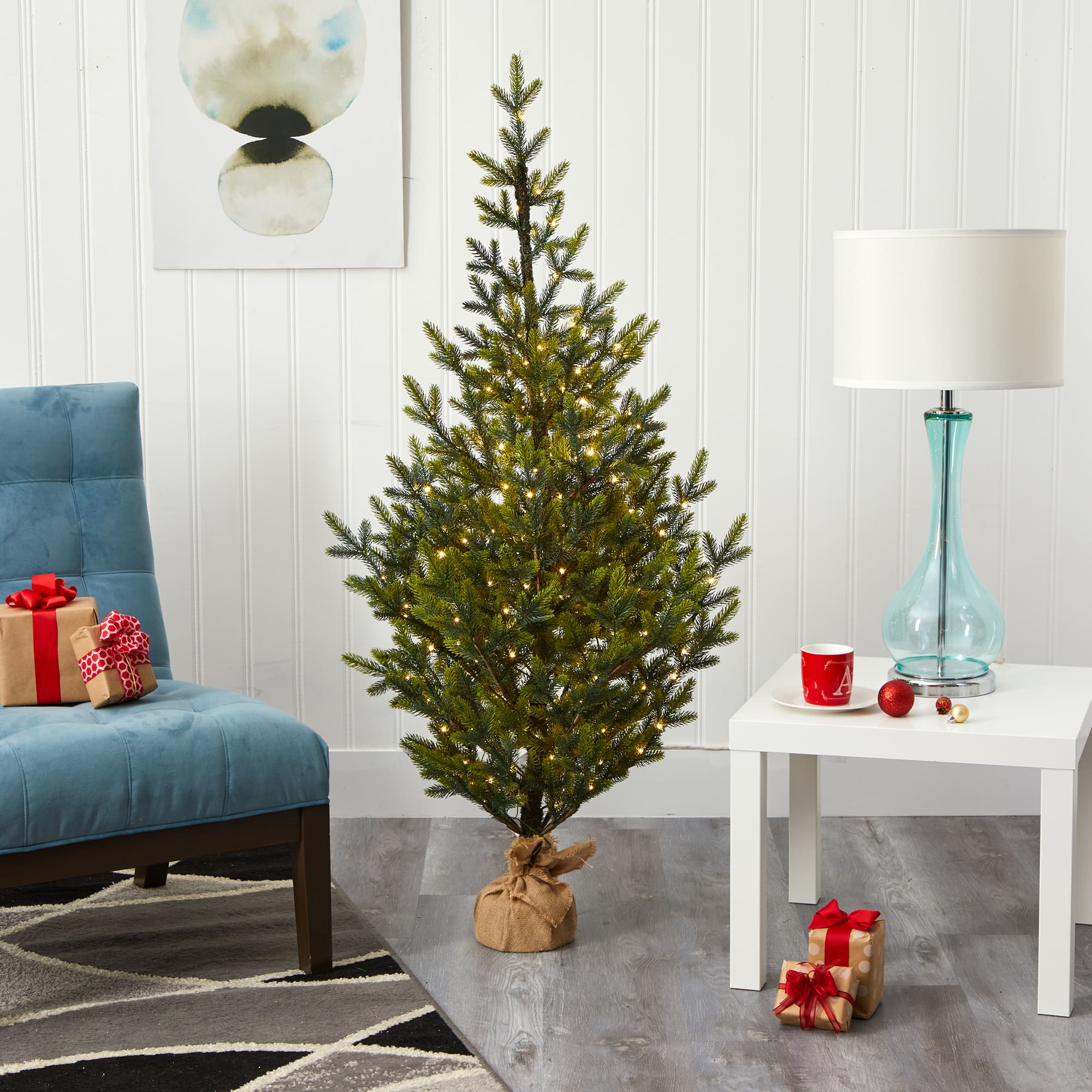 5ft. Pre-Lit Fraser Fir Natural Look Artificial Christmas Tree with Clear LED Lights