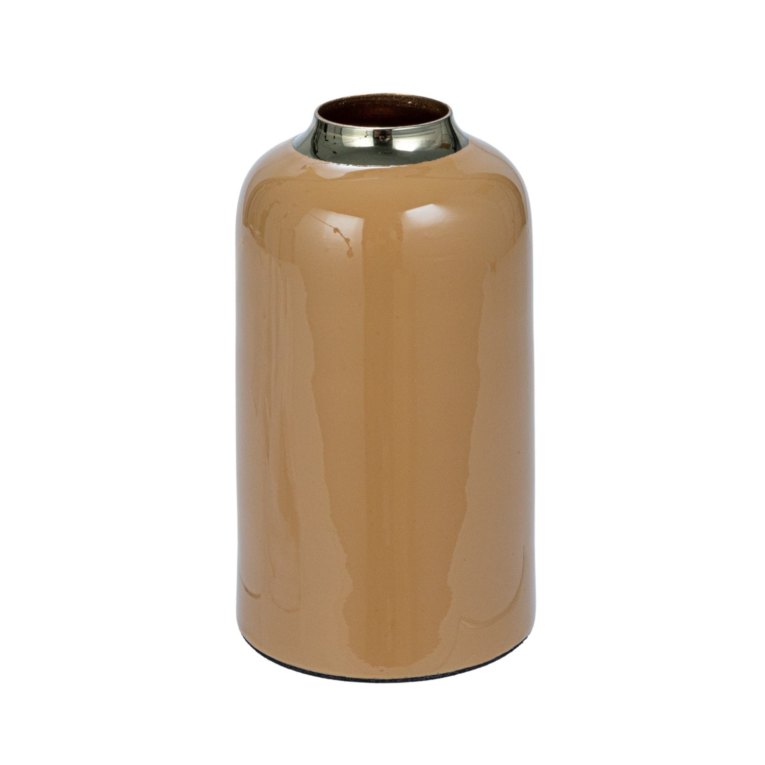 Hello Honey® 5.75" Tan & Gold Enameled Metal Vase with Shiny Rim & Interior