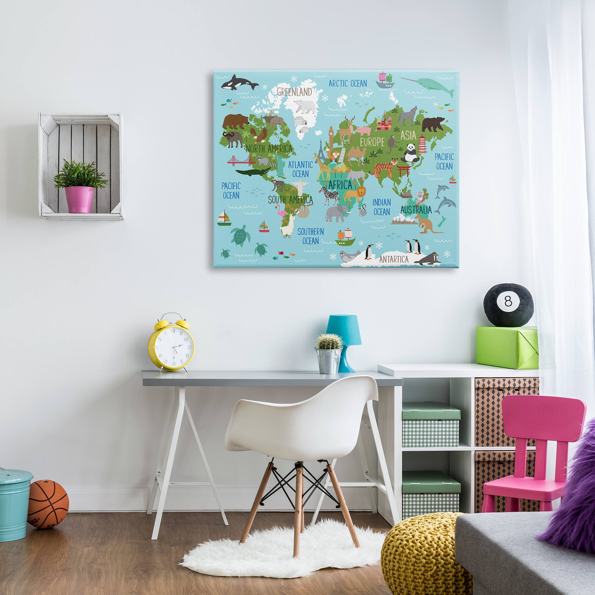 Stupell Industries Kid&#x27;s Animal World Map Favorite Regional Wildlife Canvas Wall Art