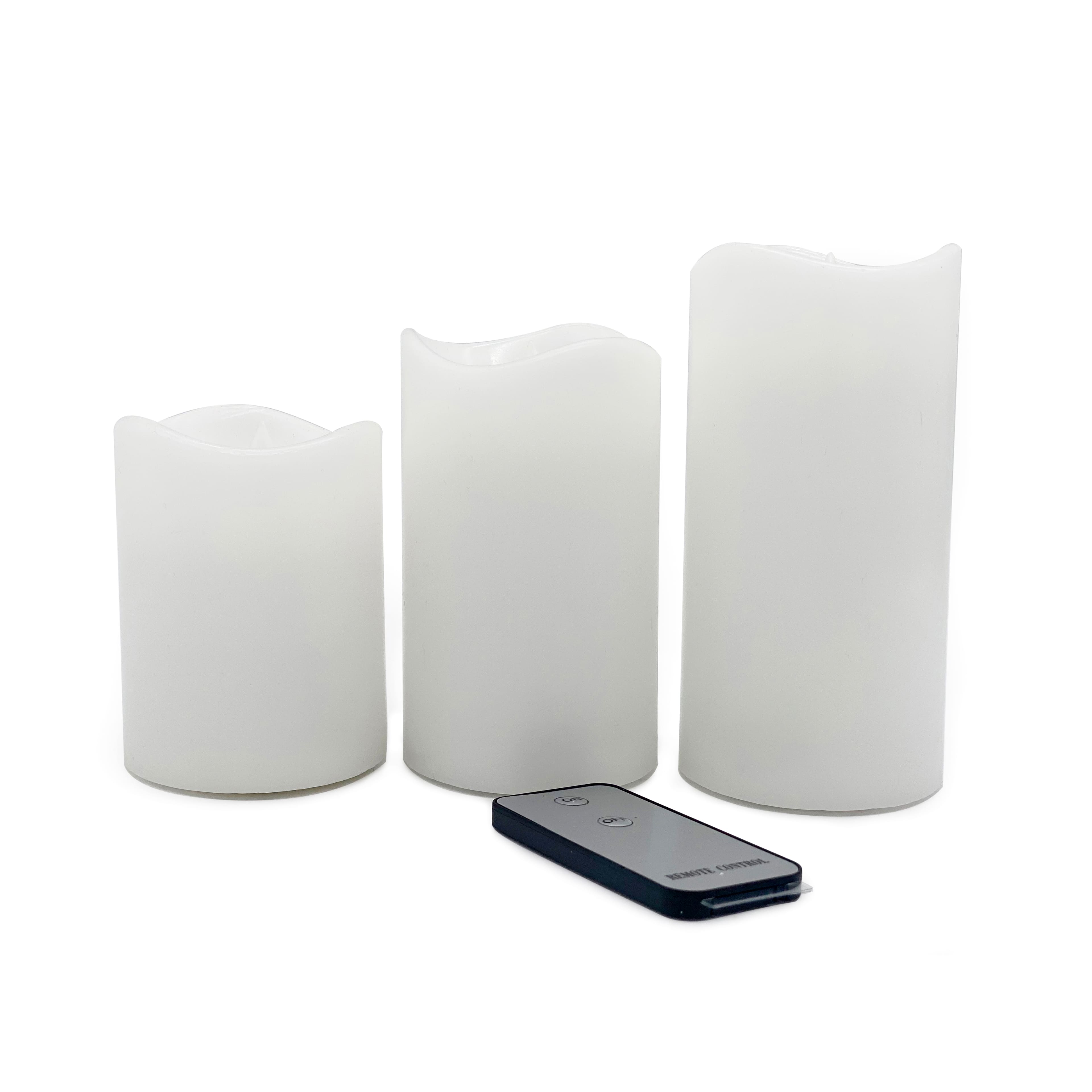 White Glowing Flame LED Wax Pillar Candle Set with Remote by Ashland®