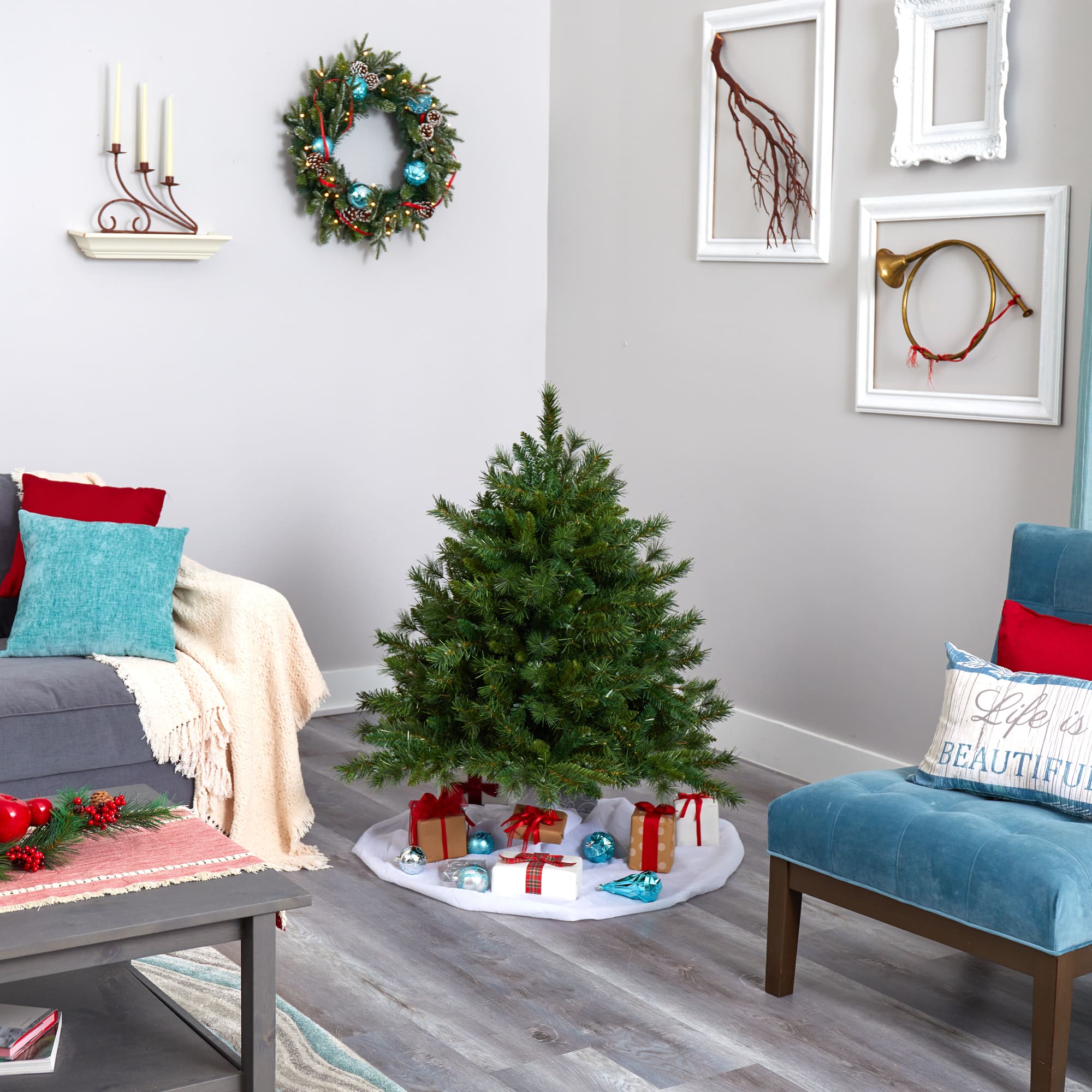 4ft. Pre-Lit Wyoming Mixed Pine Artificial Christmas Tree, Clear LED Lights