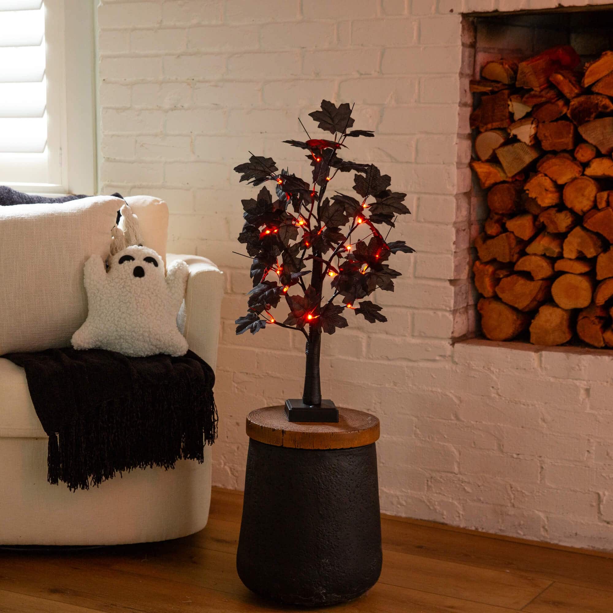 2ft. Pre-Lit Artificial Halloween Black Maple Tree with 24 Orange & Purple LED Lights