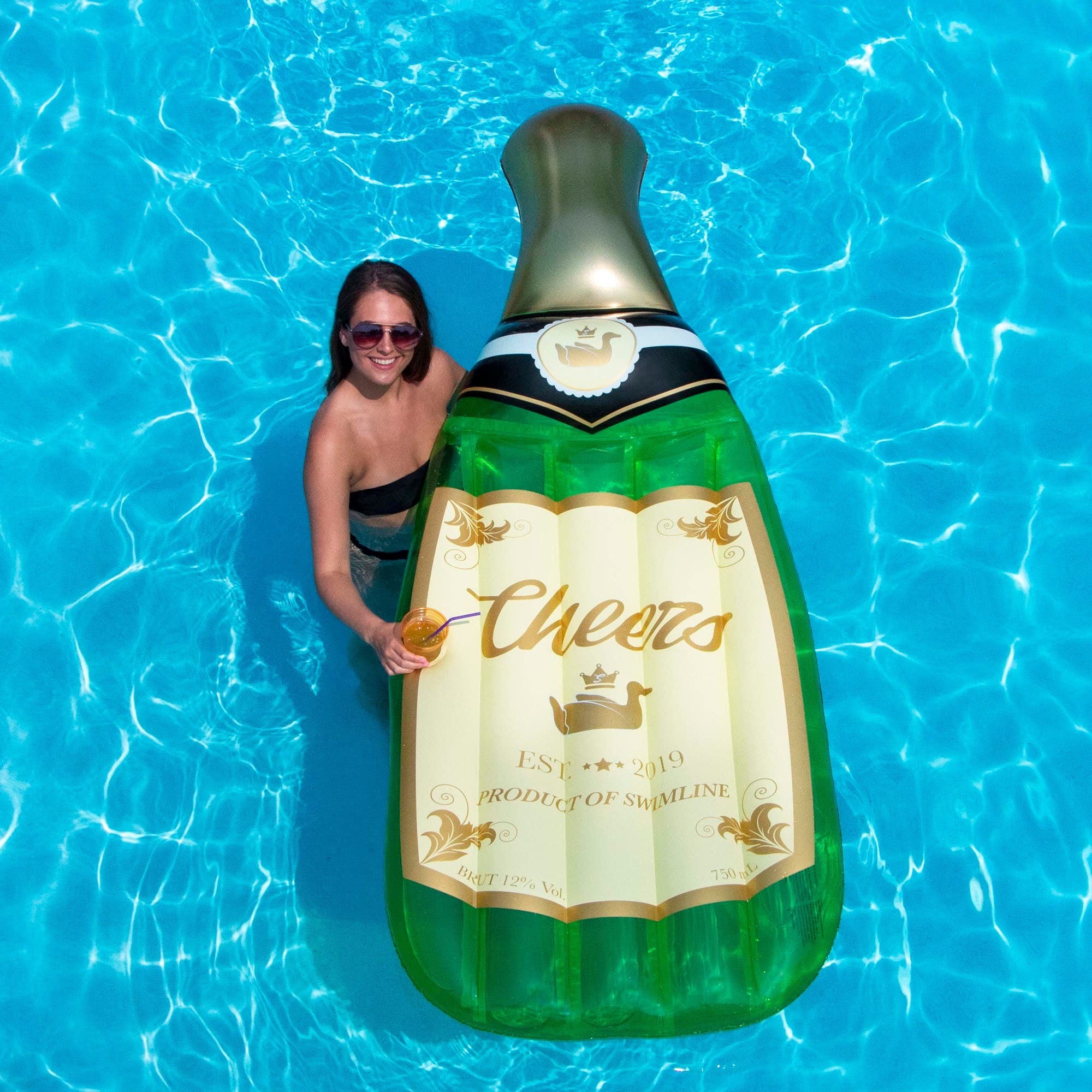 94&#x22; Green &#x26; Gold Champagne Bottle Swimming Pool Float