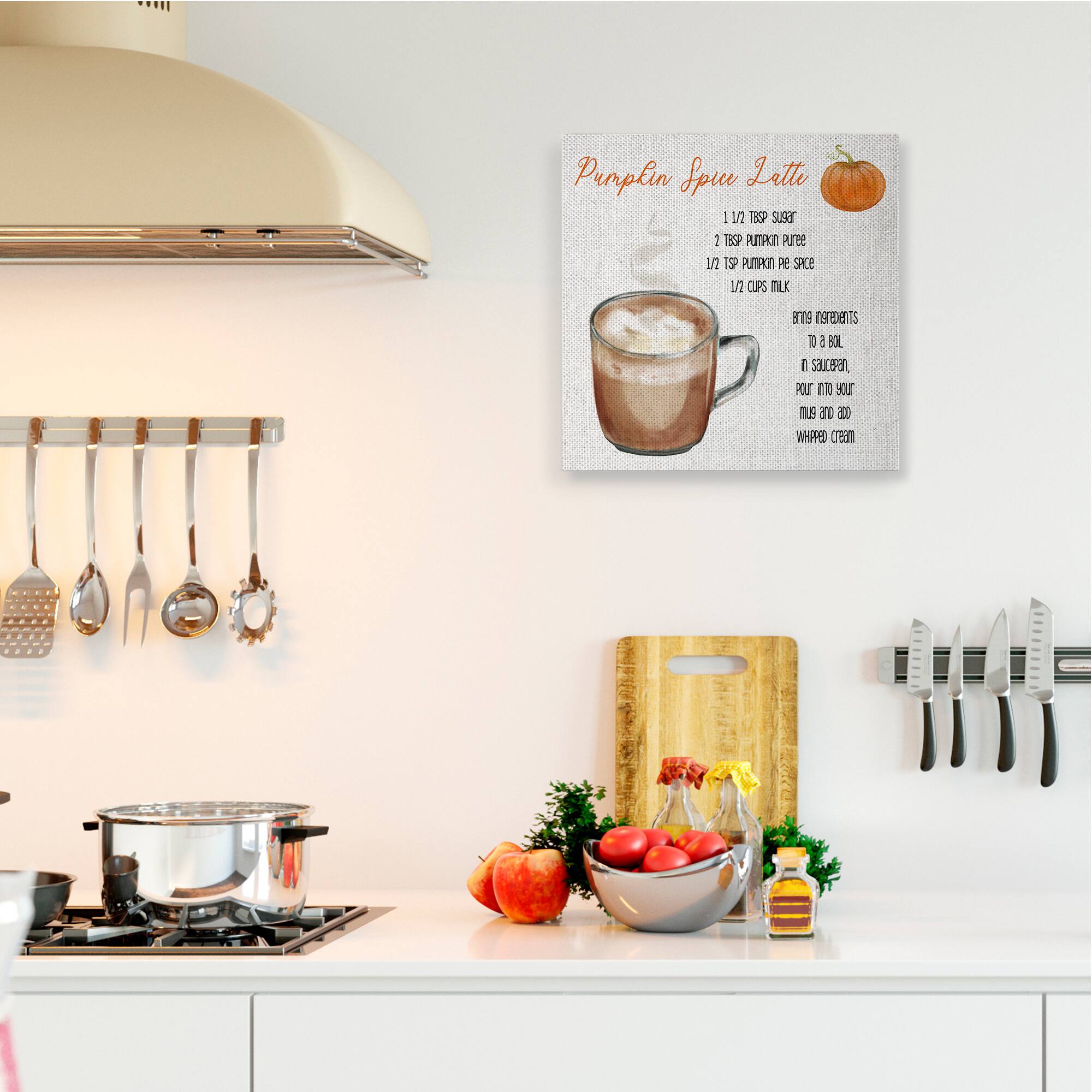 Stupell Industries Pumpkin Spice Latte Farmhouse Coffee Recipe Canvas Wall Art 