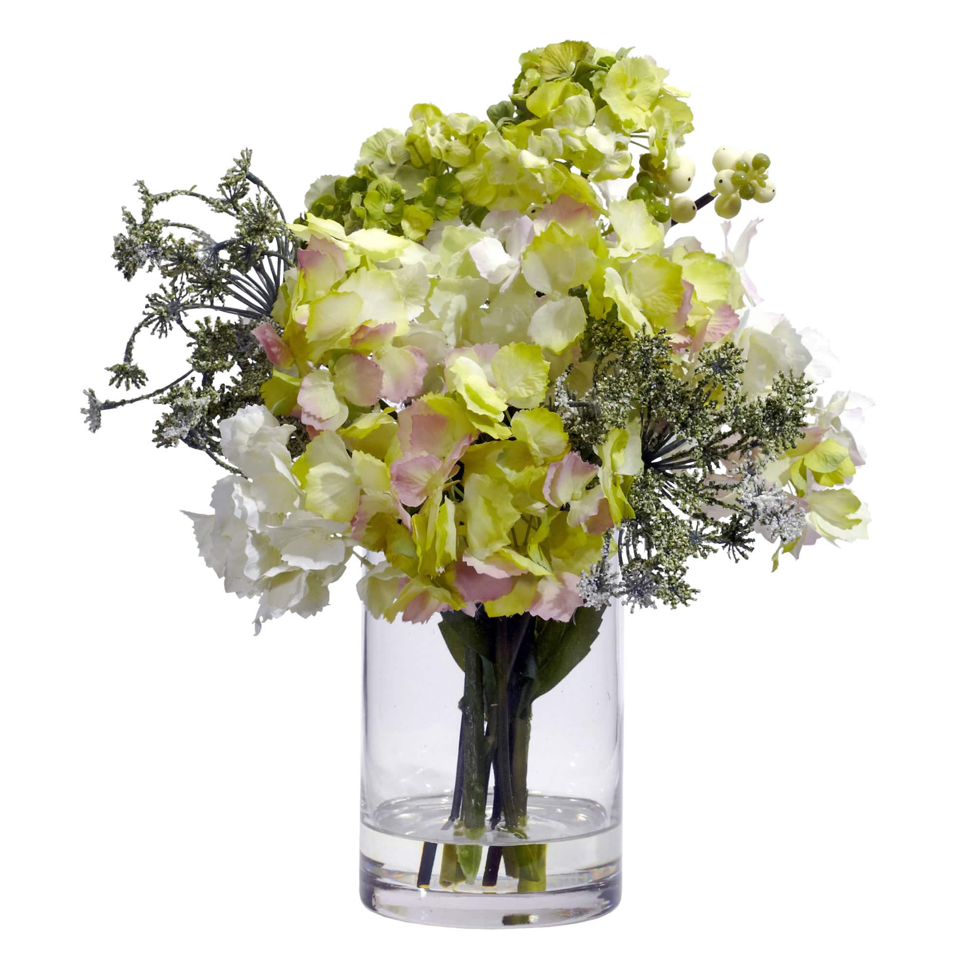 14&#x22; Cream &#x26; Green Hydrangea Silk Arrangement in Vase