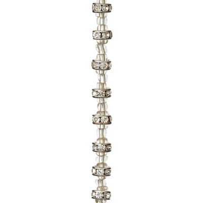 Silver Rhinestone Studded Rondel Beads, 7mm by Bead Landing™ image